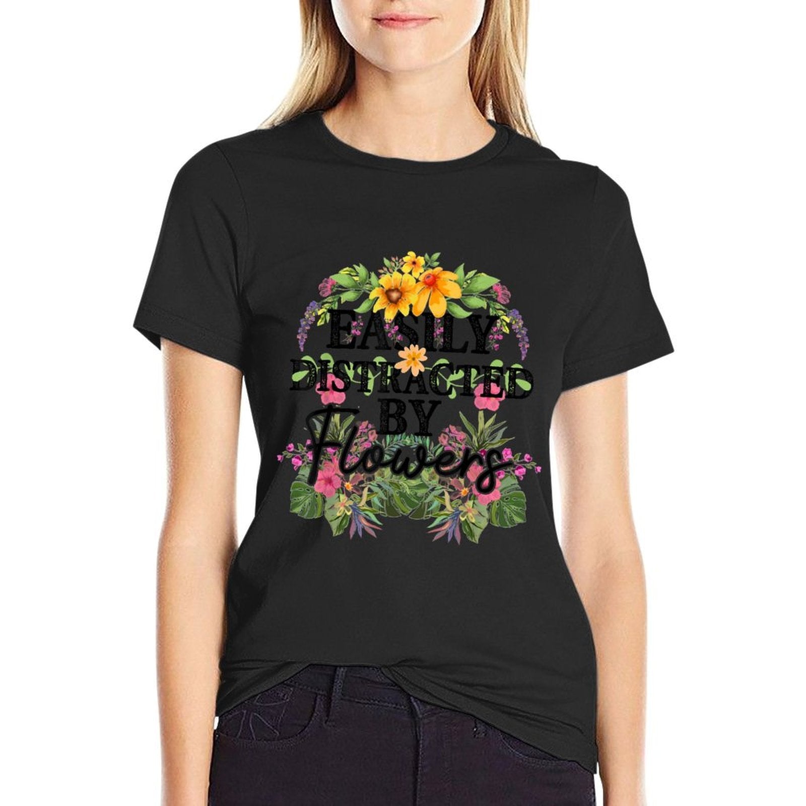 Easily Distracted By Flowers Plant Lover Gardener Gift  Eco-friendly Material T-Shirt