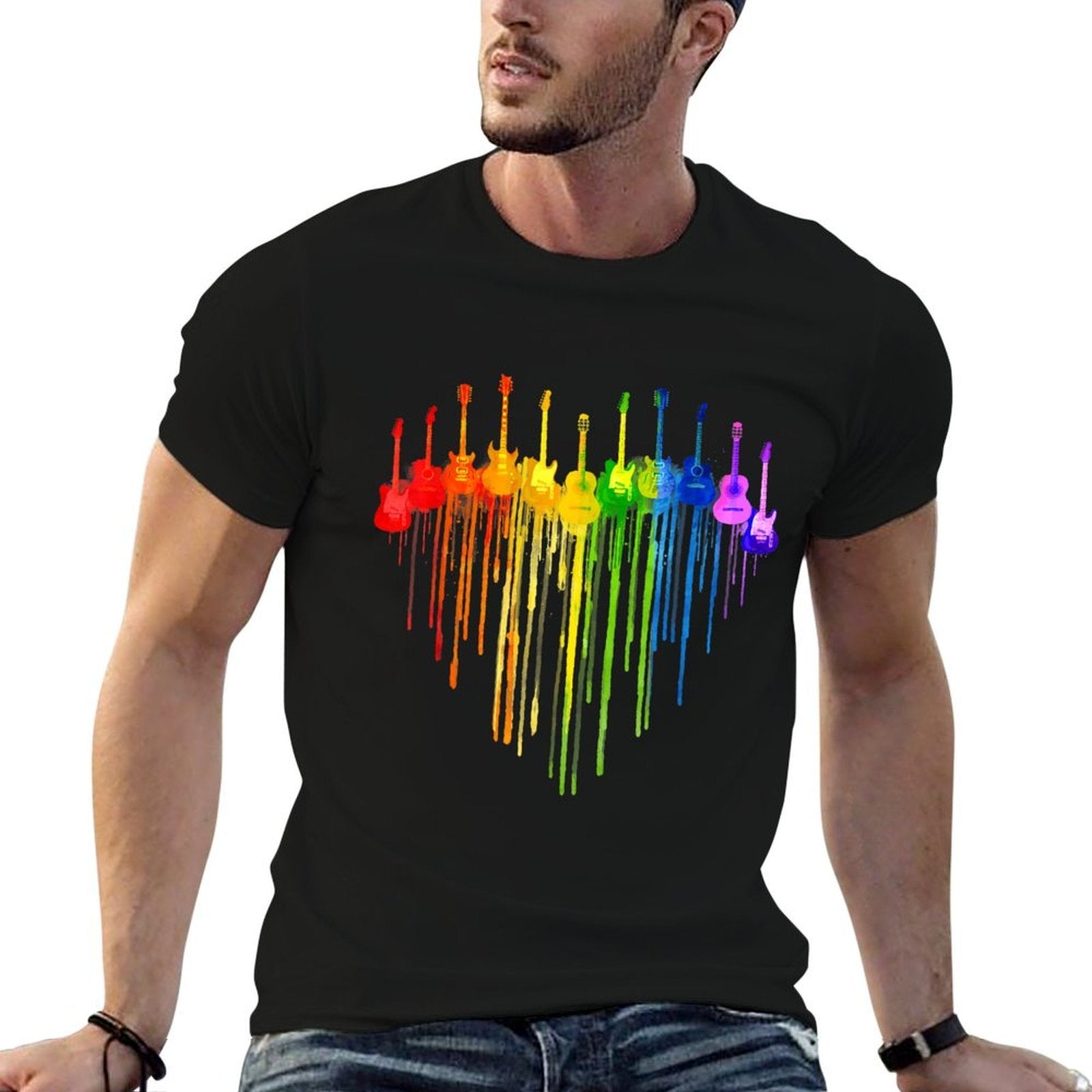 Rainbow Guitar Heart Guitar Music Lover Gay Pride LGBT Gifts  Eco-friendly Material T-Shirt