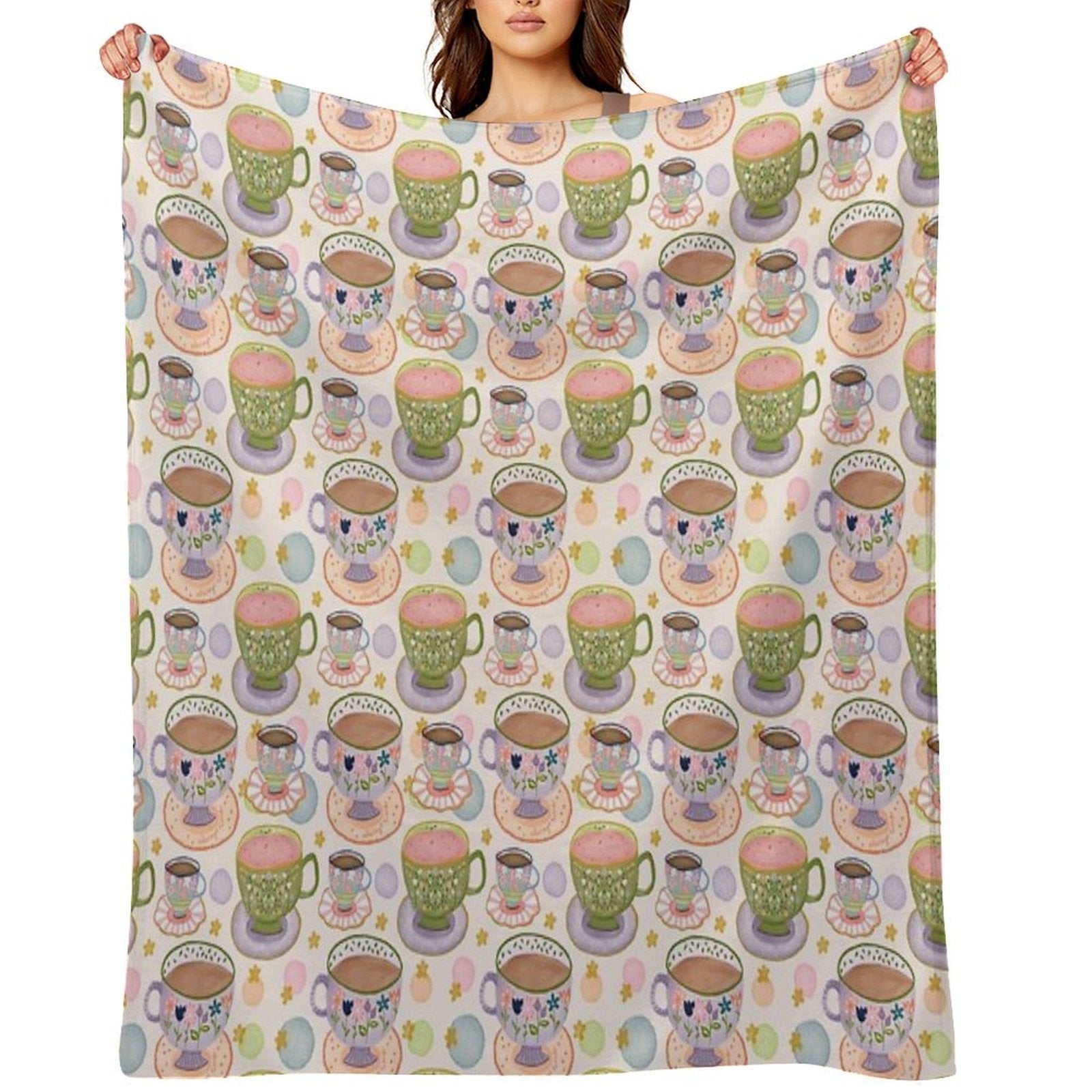 Fancy A Cup of Tea Watercolour Pattern Premium Throw Blanket