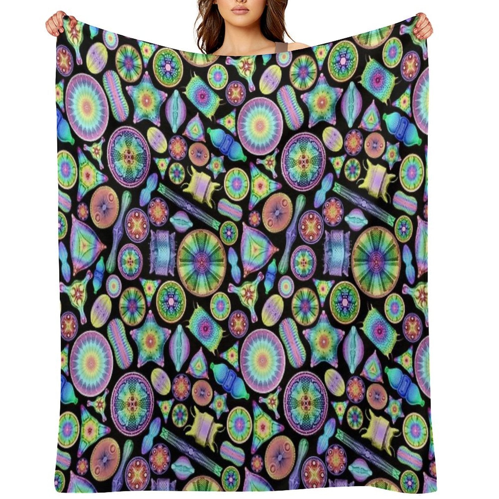 Ernst Haeckel Rainbow Diatoms on Black Anti-pilling Throw Blanket