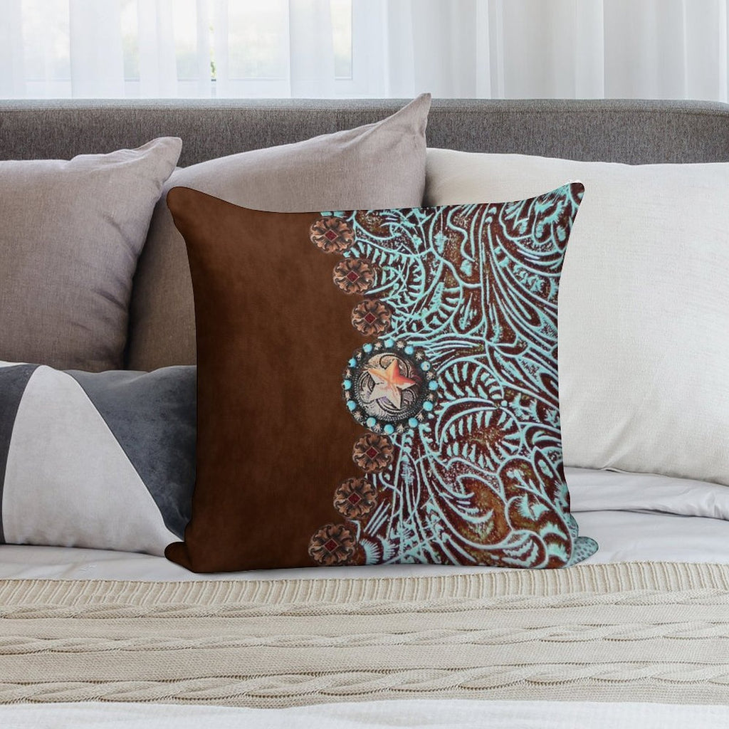 Primitive Cowboy Cowgirl Western Country Brown Turquoise Soft Ultra-Soft Texture Throw Pillow