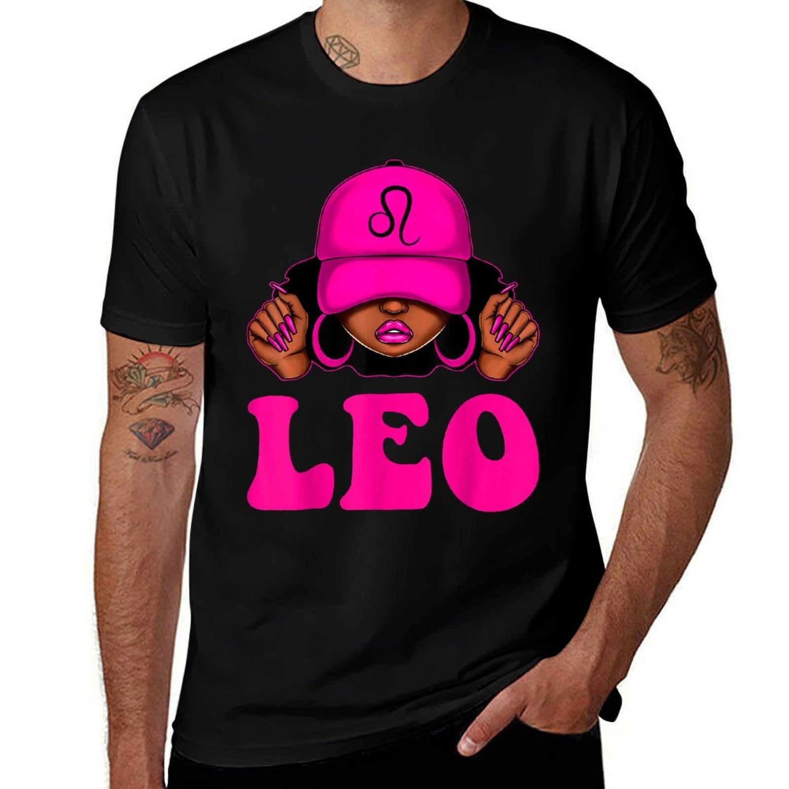 Leo Queen Sassy Black Woman Afro Girl Zodiac Birthday  Tagless Design T-Shirt
