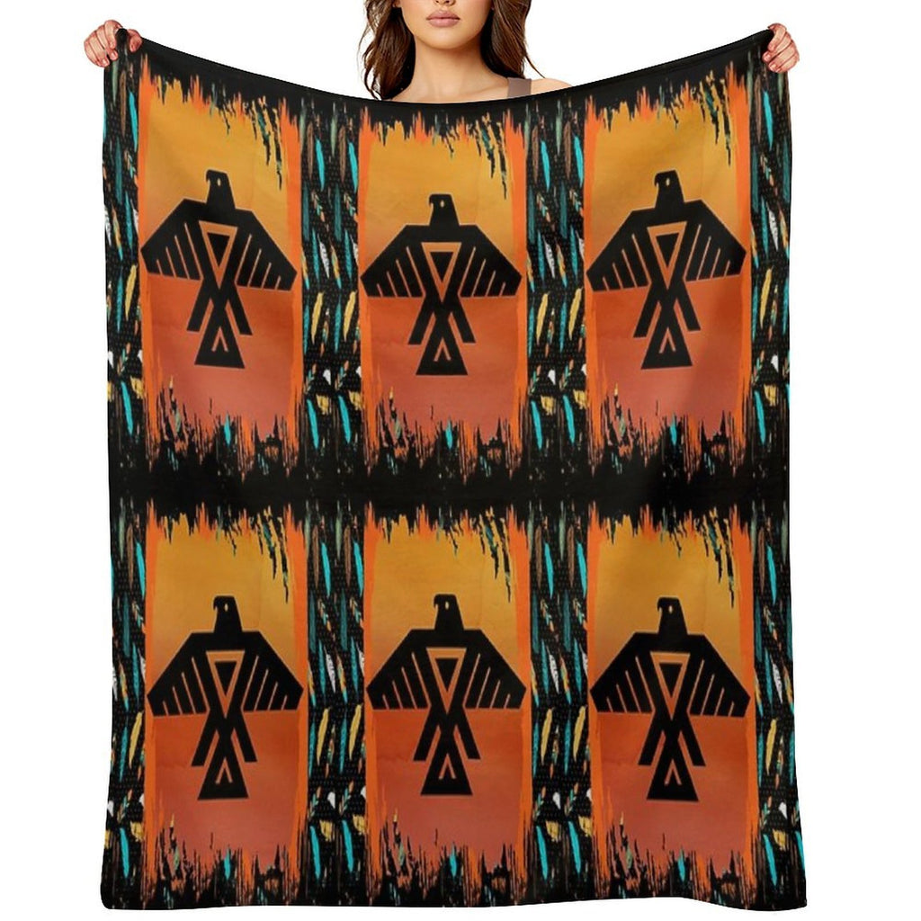 Eagle-Native American With Tribal Pattern Border Compact Throw Blanket