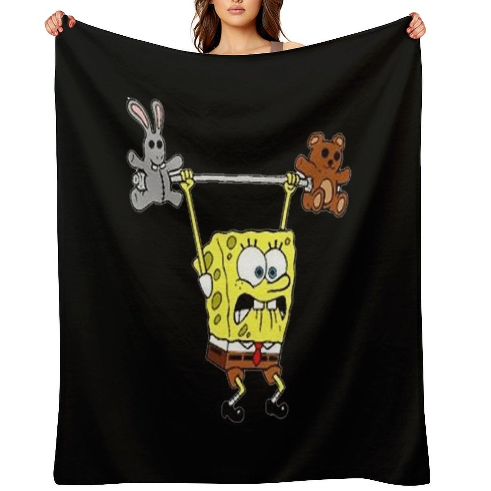 Spongebob Lifting Weights Classic . Compact Throw Blanket