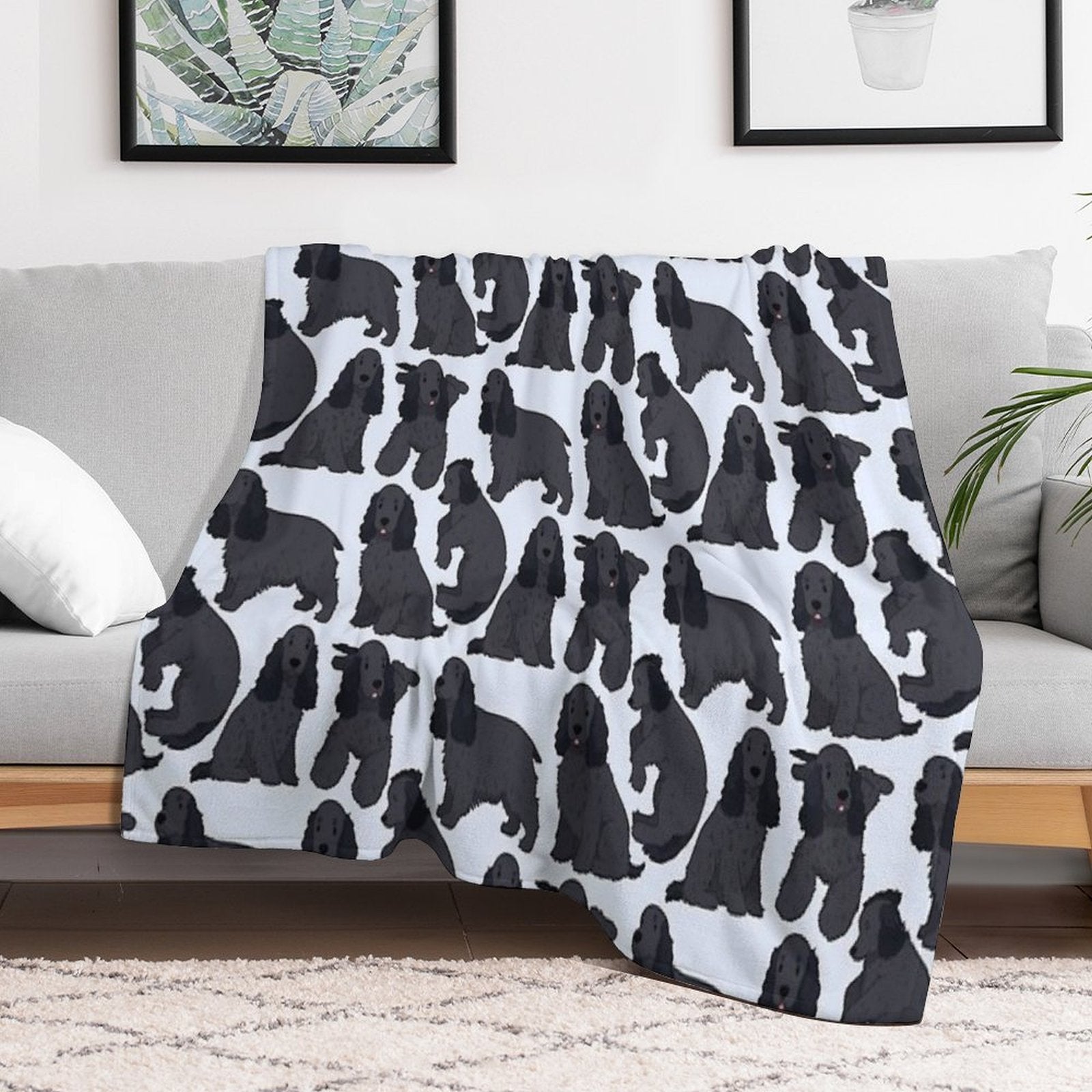 Cute Black English Cocker Spaniel Dog Pattern Gift-ready Throw Blanket