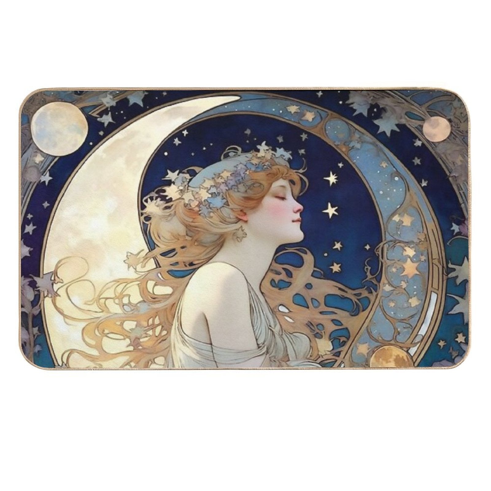 Celestial Dreams Alphonse Mucha Inspired Moon And Stars  Fade-Resistant Bath Mat