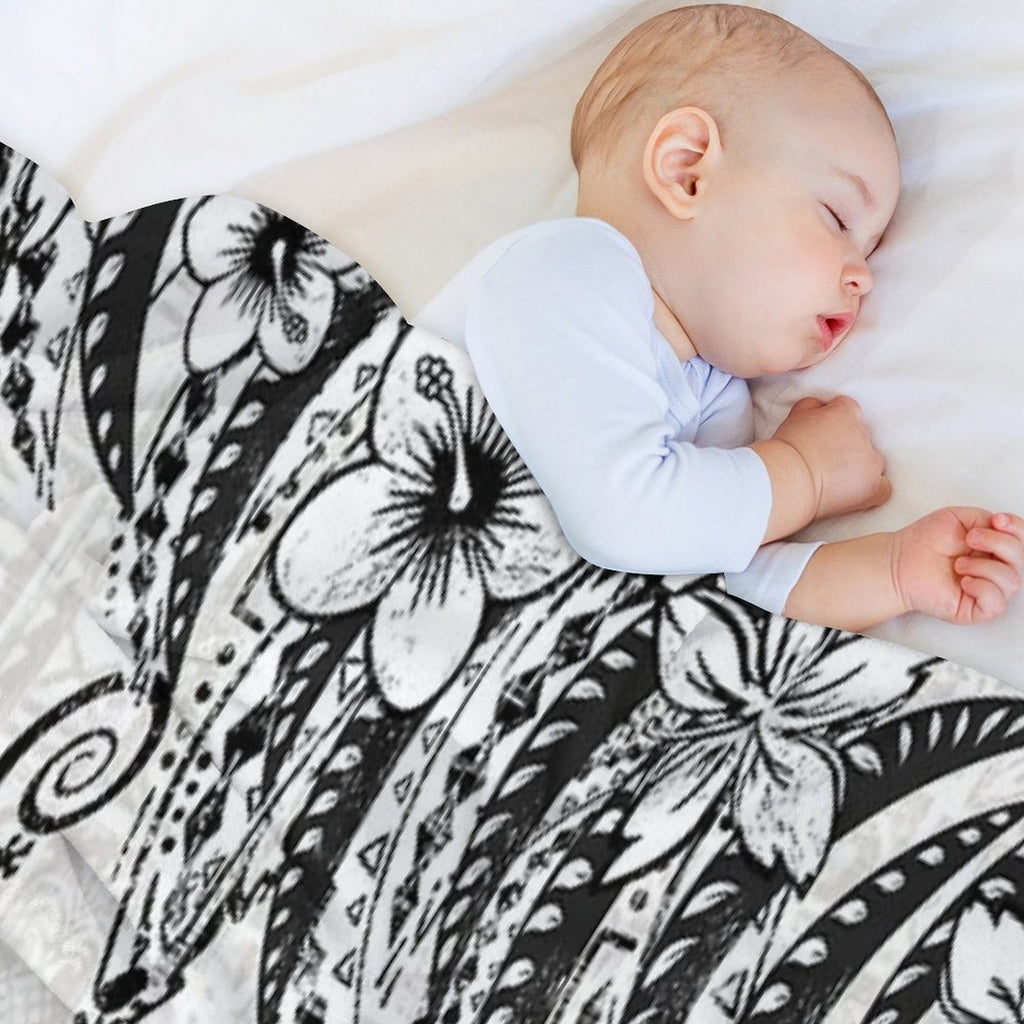Black And White Polynesian Tribal Distressed Gift-ready Throw Blanket