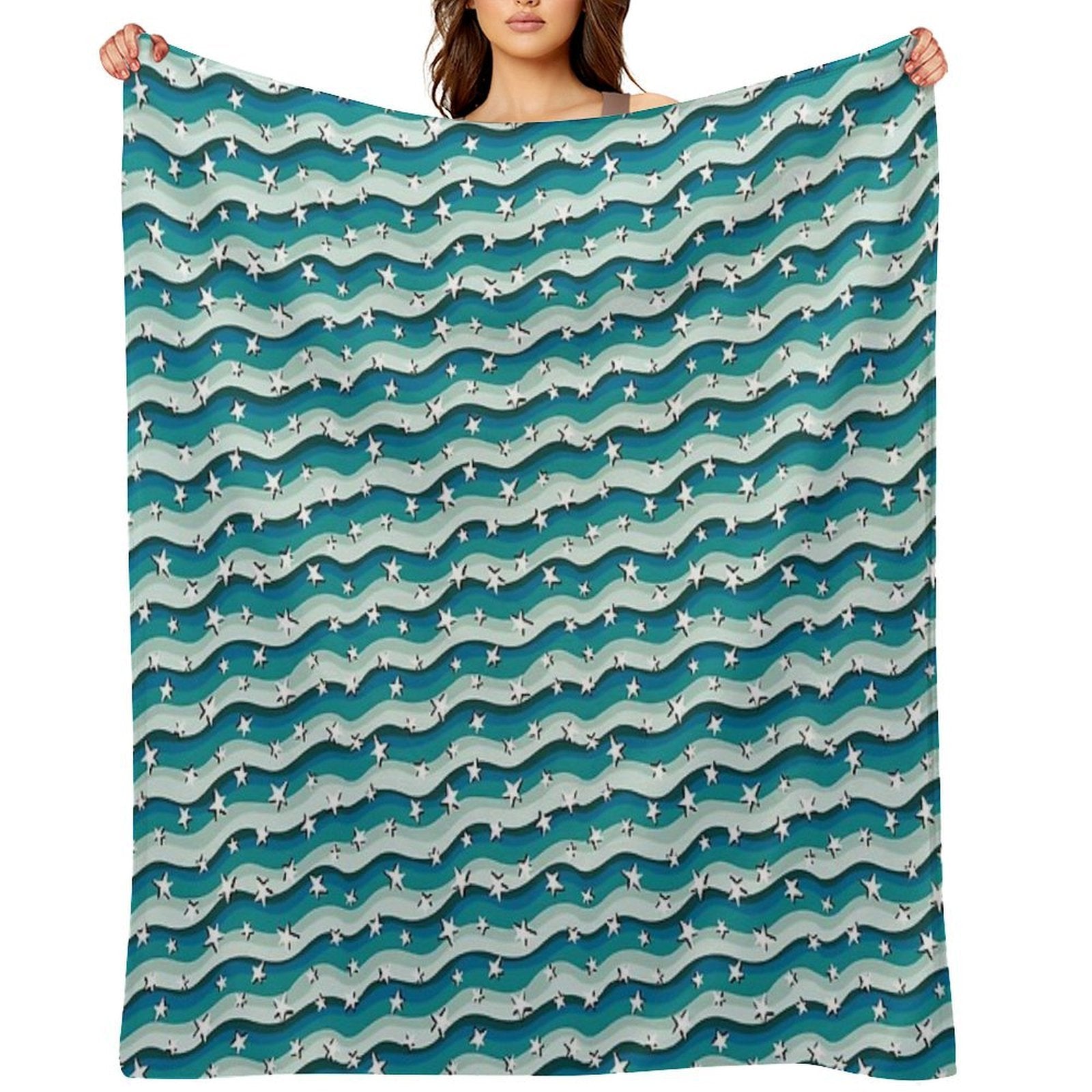 Copy of Stars And Stripes Teal Blue Fun Colourful Pattern Quick-dry Throw Blanket
