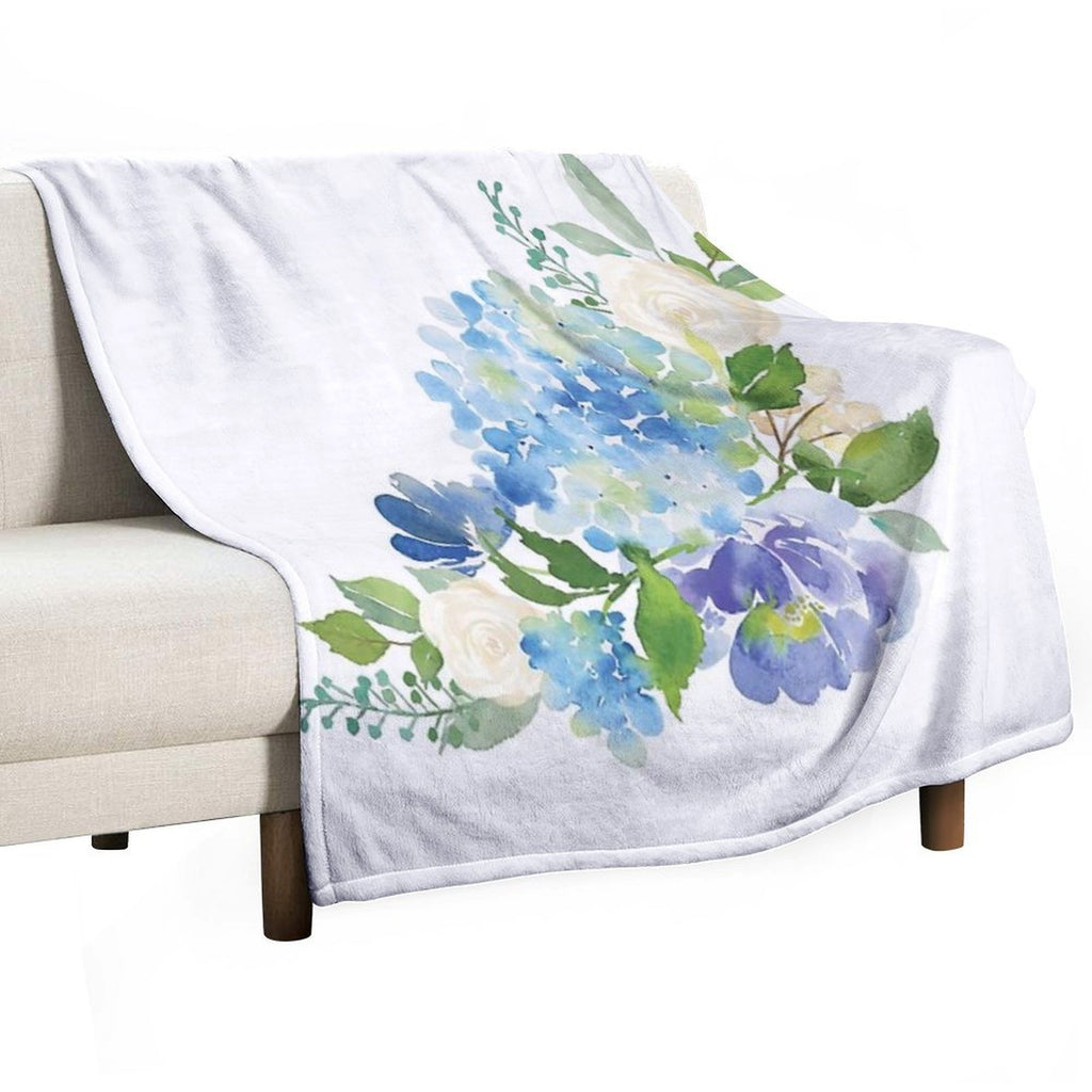 Blue Watercolor Hydrangea Easy Care Throw Blanket