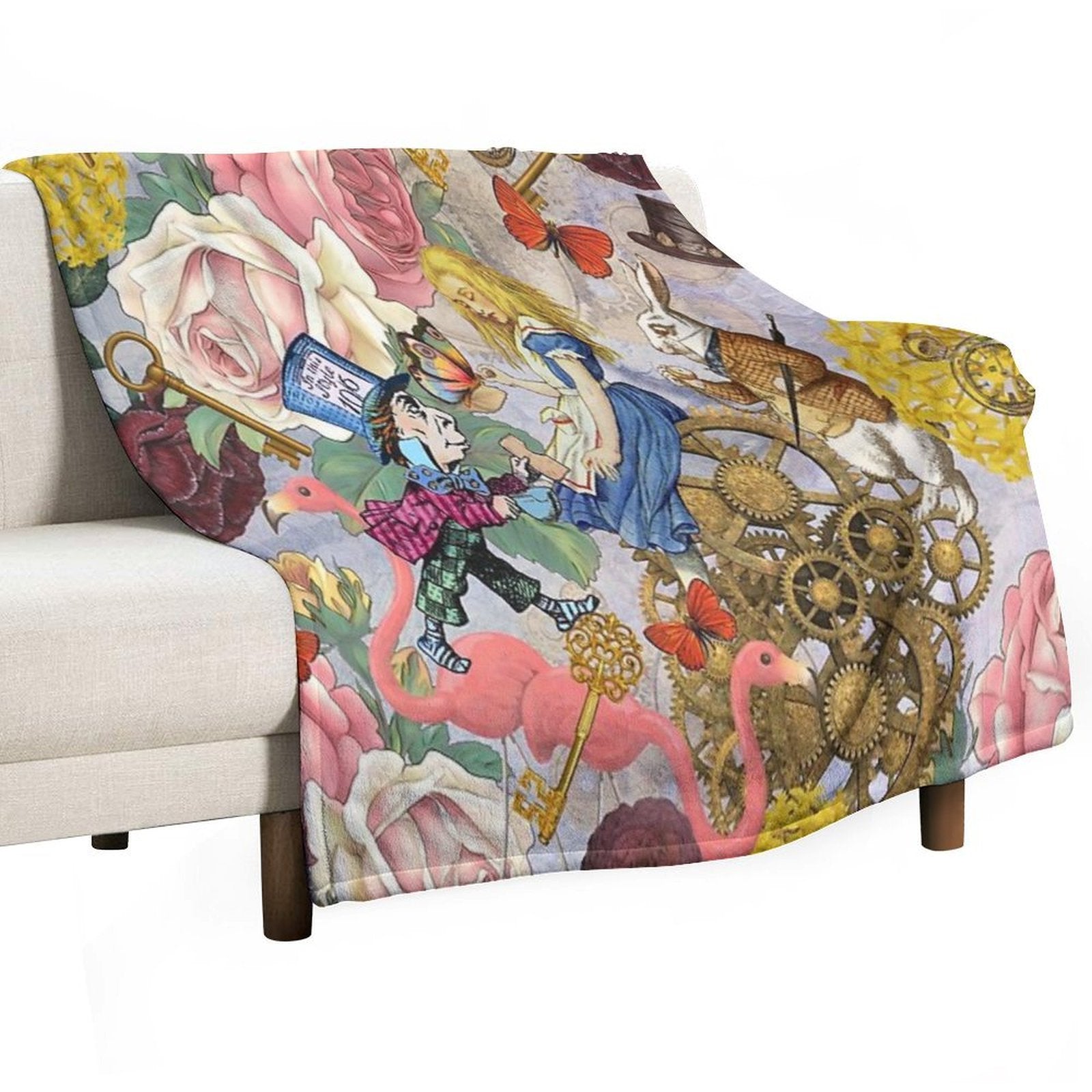Alice In Wonderland Collage Wrinkle-free Throw Blanket