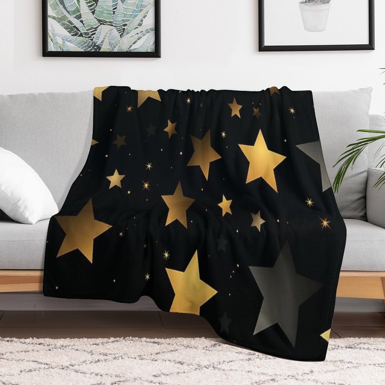 Stars on Black Background Quick-dry Throw Blanket