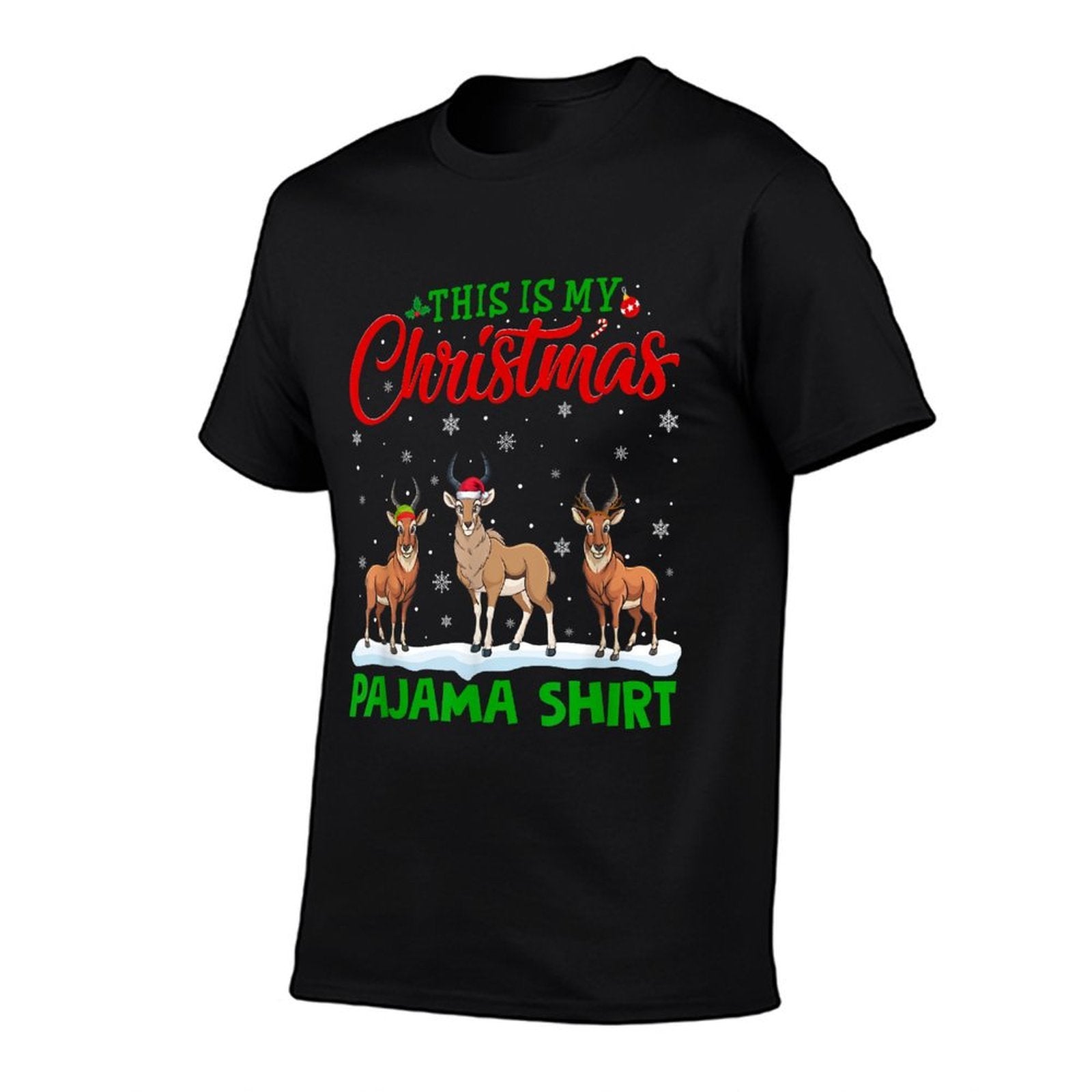Xmas Santa Hat Reindeer Antelope Christmas Pajama  Versatile T-Shirt
