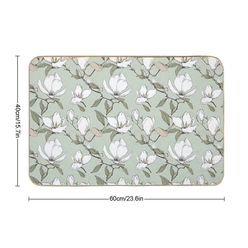 Blooming Elegance Magnolia Blossom Pattern Durable Bath Mat