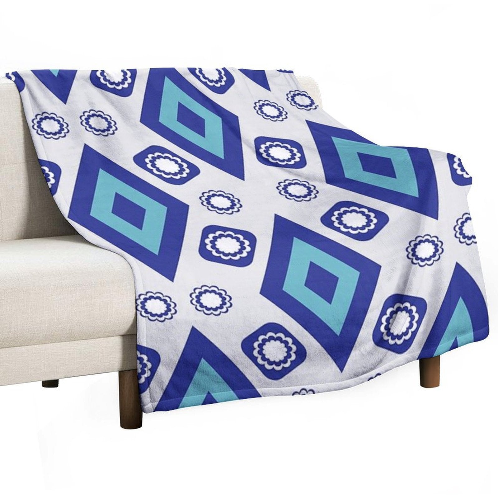 Blue Geometric And Floral Ethnic Pattern Durable Throw Blanket