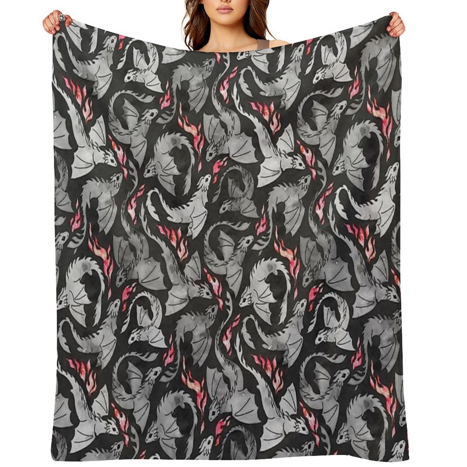 Dragon Fire Dark Grey And Black Comfort Throw Blanket