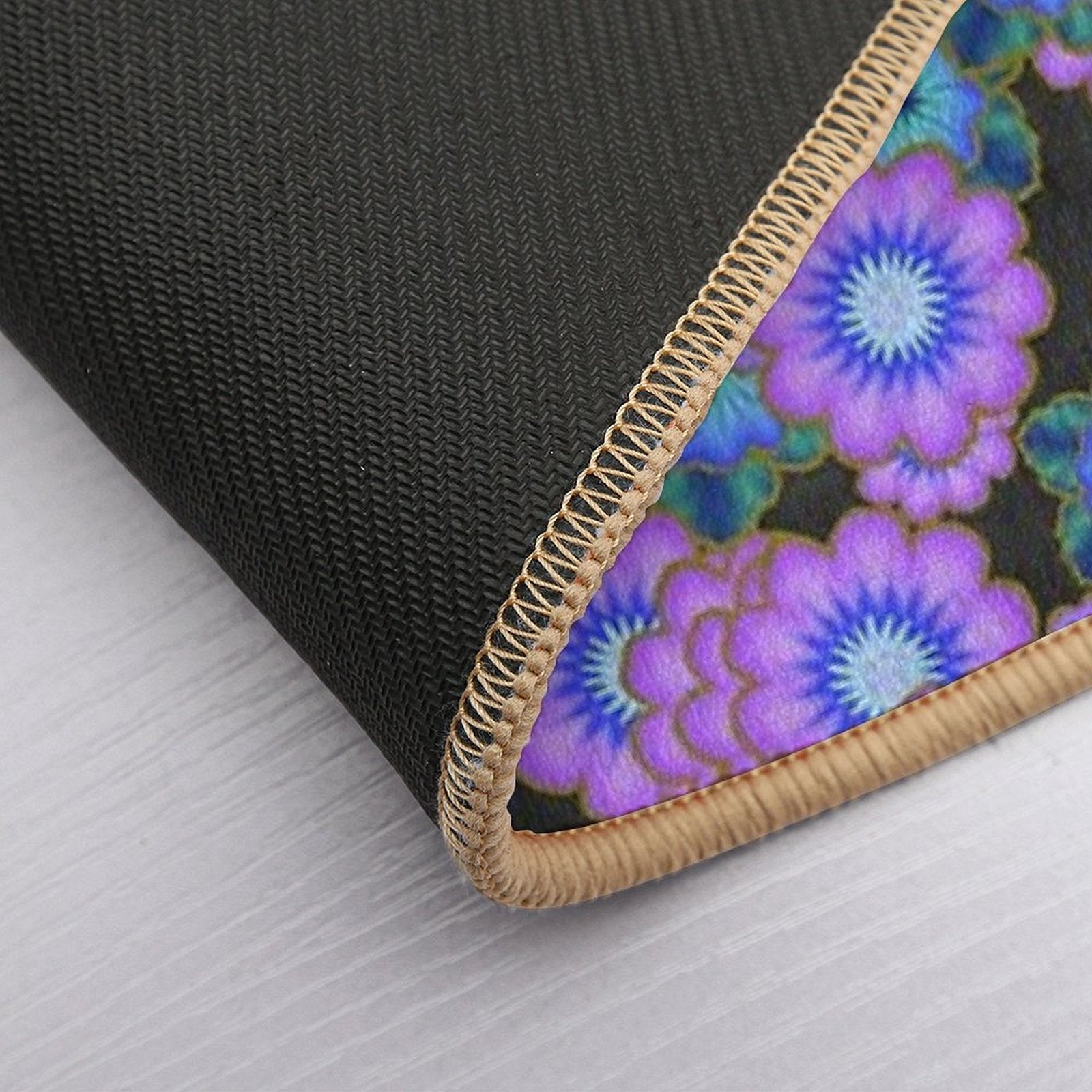 Black Blue And Purple Retro Flowers  Versatile Bath Mat