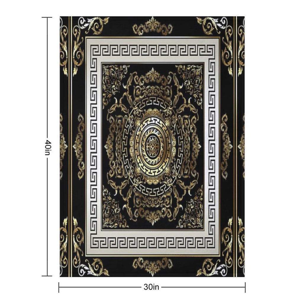 Ornate Baroque Filigree Black Cream Greek Key Meander Quick-dry Throw Blanket