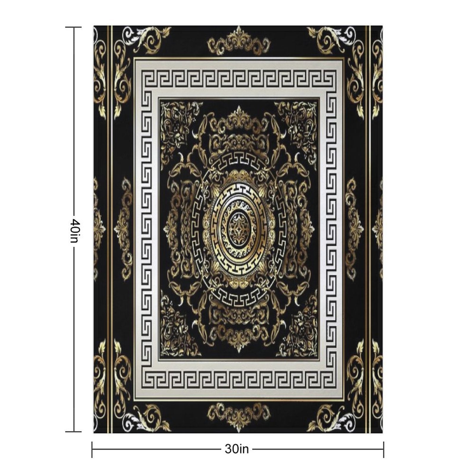 Ornate Baroque Filigree Black Cream Greek Key Meander Quick-dry Throw Blanket