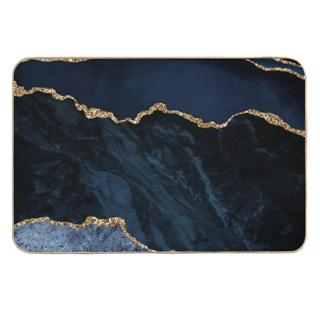 Navy And Gold Agate Watercolor Textures  Stain-Proof Bath Mat