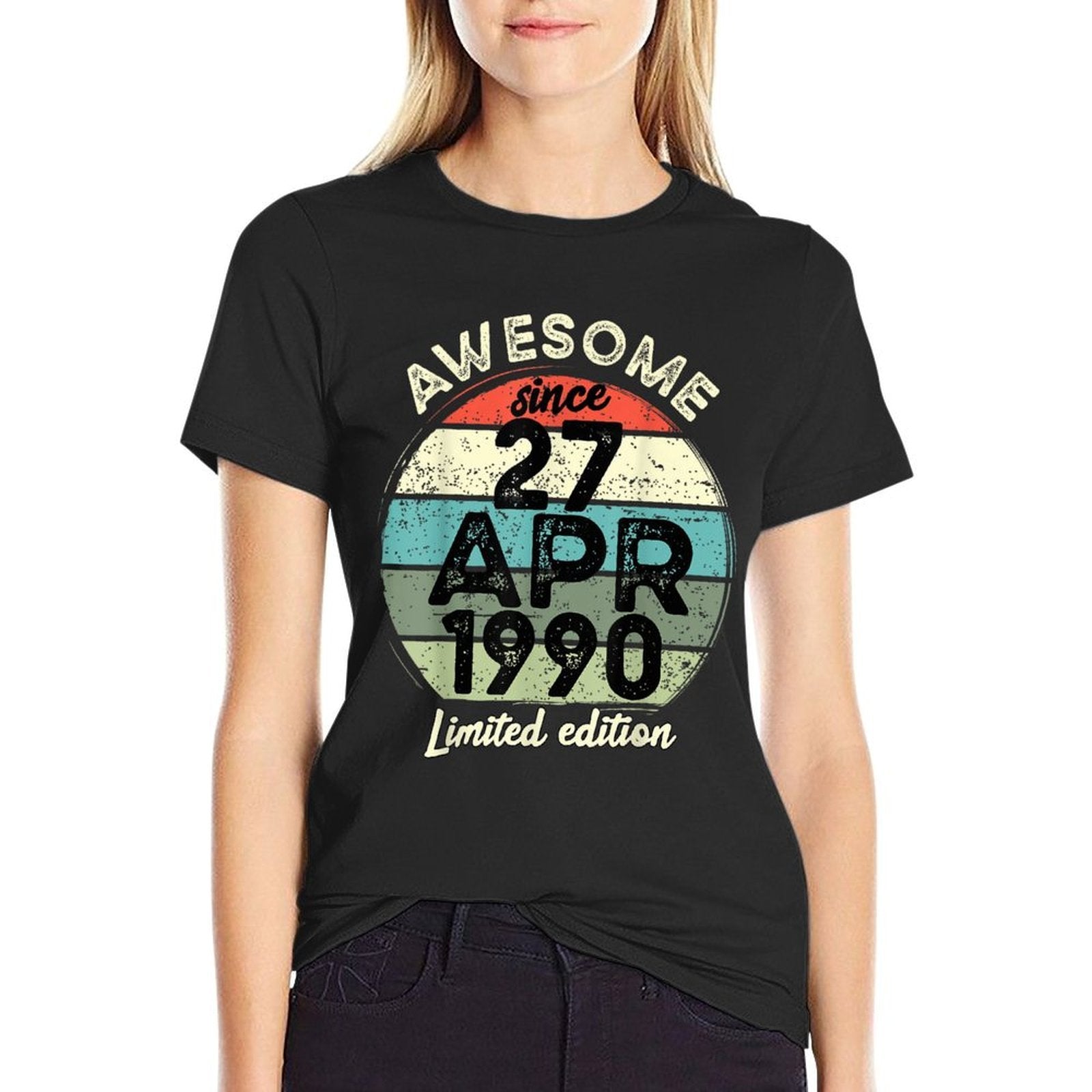27 April 1990 35th Birthday 35 Year Old 2025 Birthday  Fade-proof Color T-Shirt
