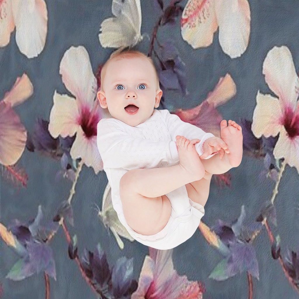 Butterflies And Hibiscus Flowers - A Painted Pattern Plush Throw Blanket