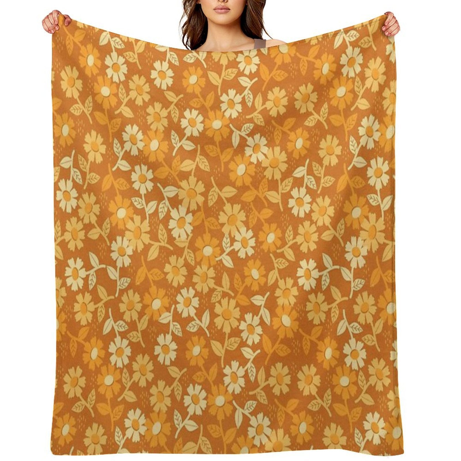 Gold Floral Machine-washable Throw Blanket