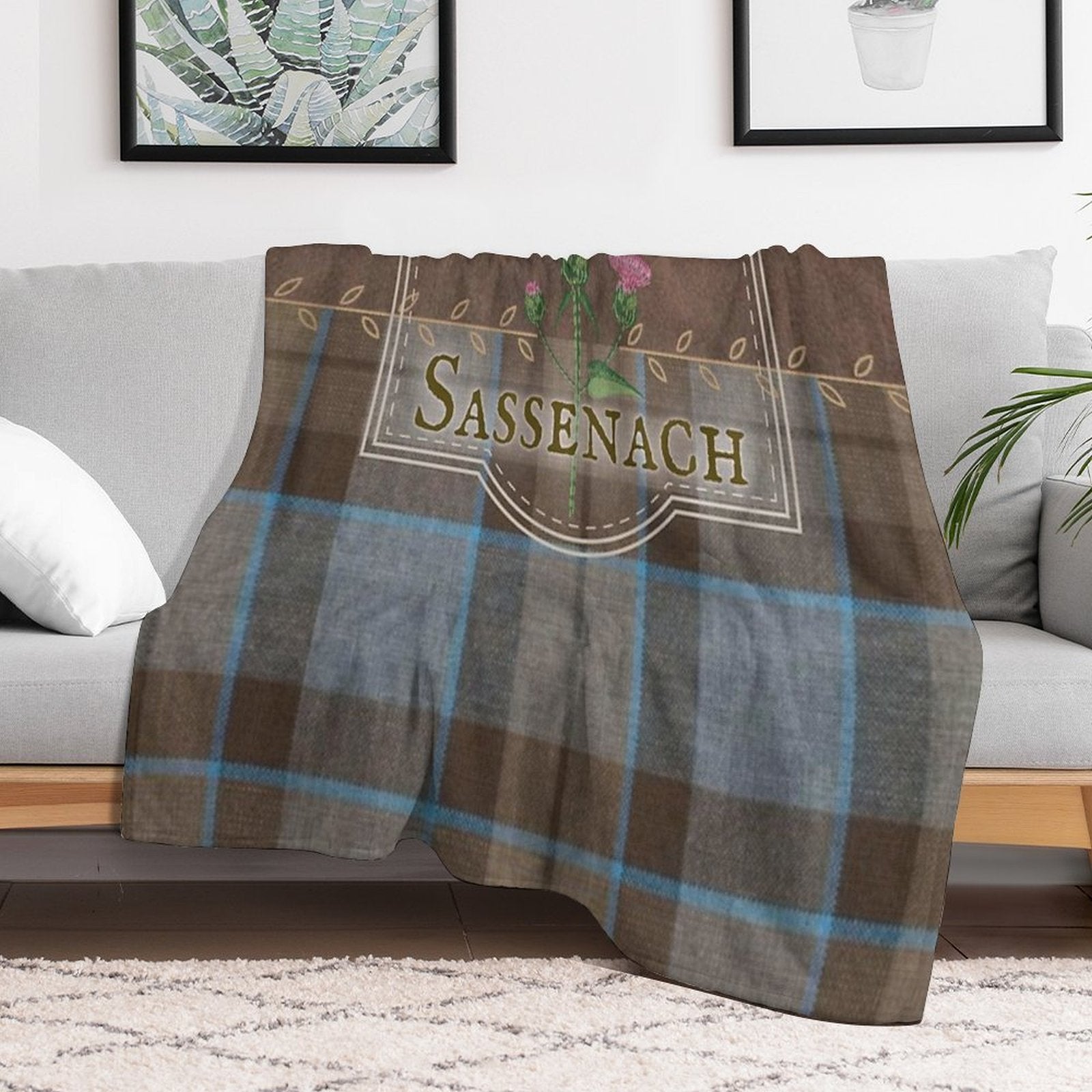 Outlander - Sassenach Leather And Tartan with Thistles And Leaves Easy Care Throw Blanket