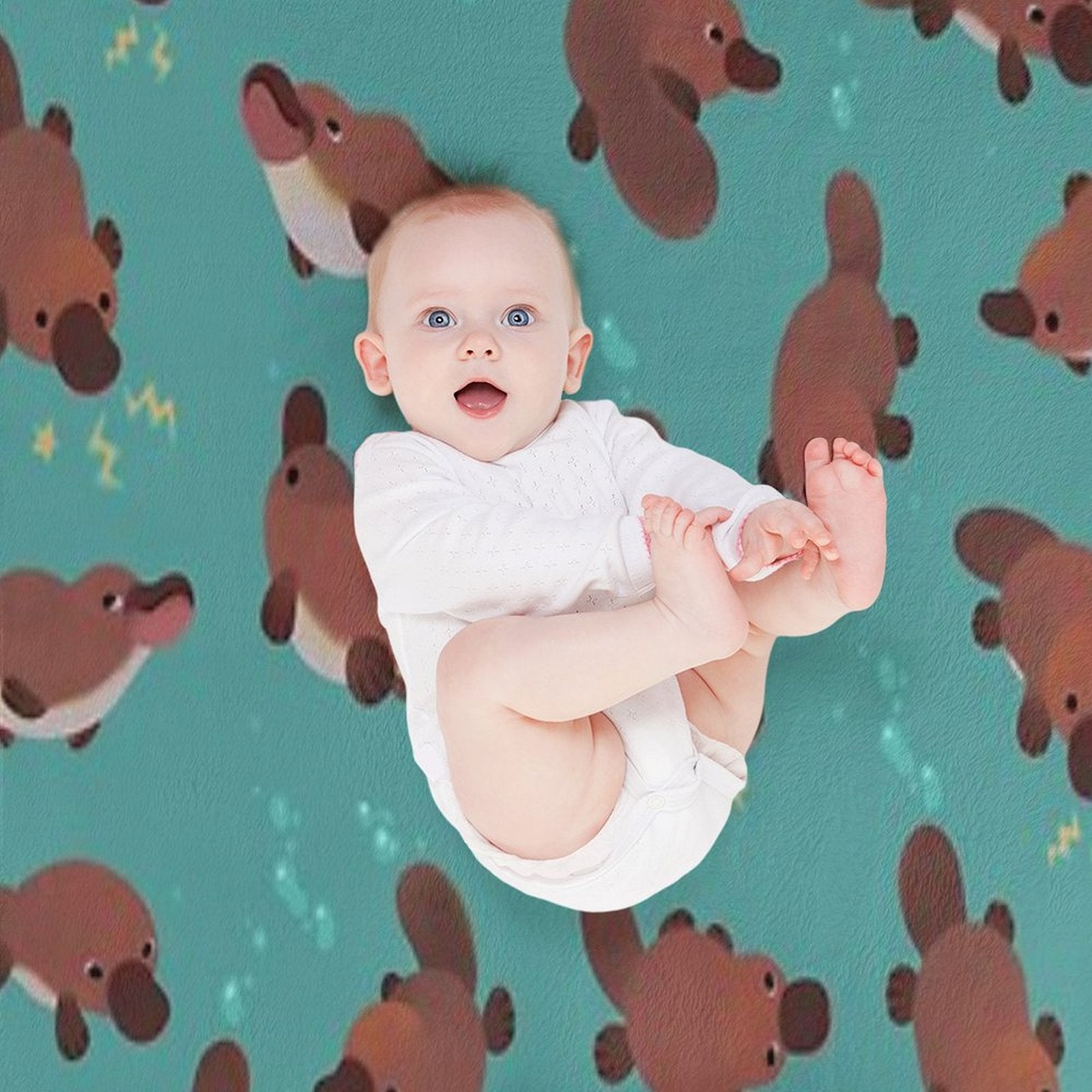 Happy Platypus - Green Easy Care Throw Blanket