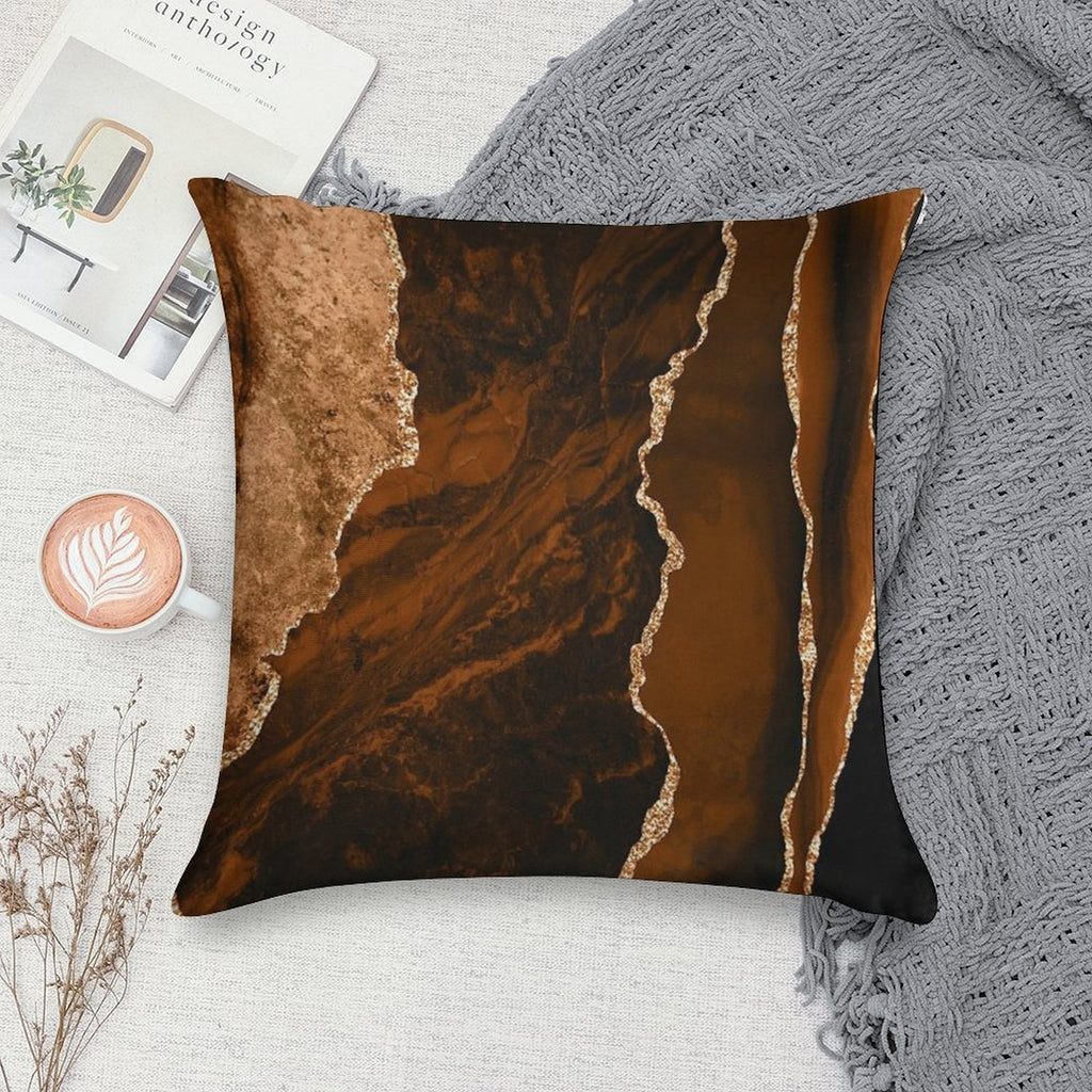 Abstract Chocolate Brown & Gold Modern Geode Agate Design Soft Hidden Zipper Throw Pillow