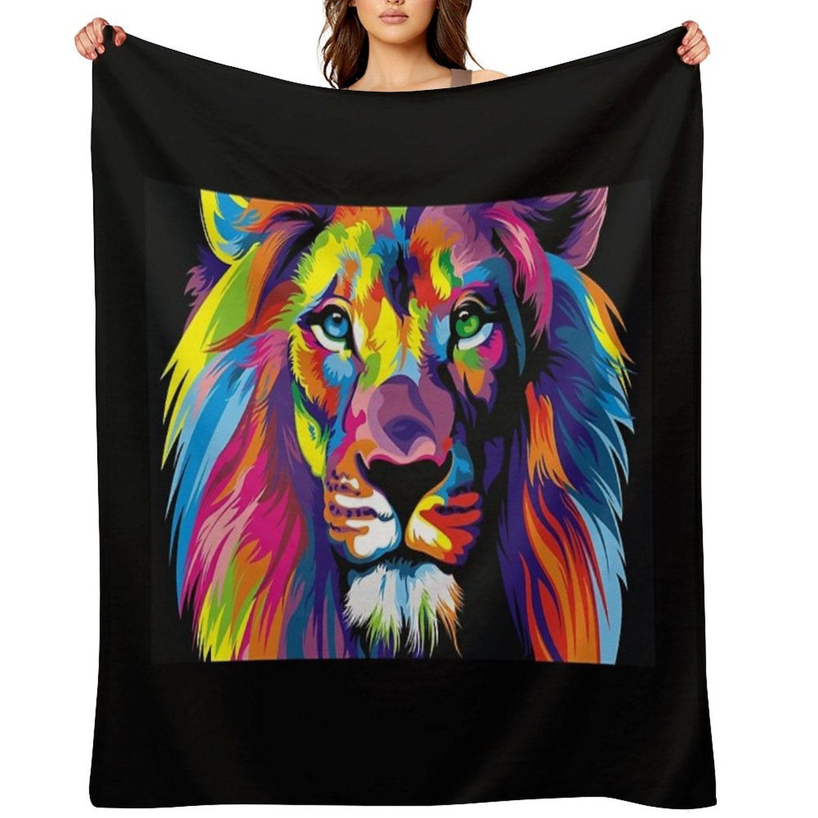 Banksy Rainbow Lion Graffiti Pop Art Painting Wrinkle-free Throw Blanket