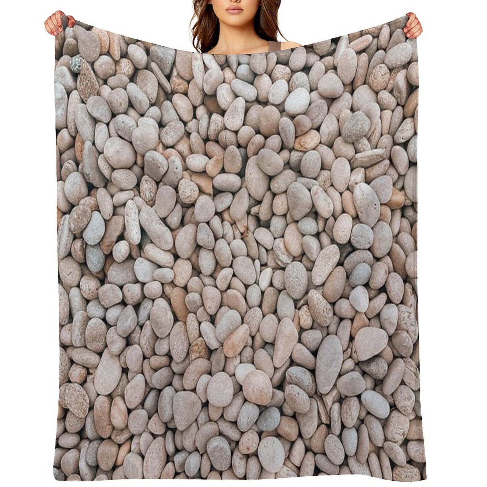 Cream Natural Pebbles Rocks Easy Care Throw Blanket