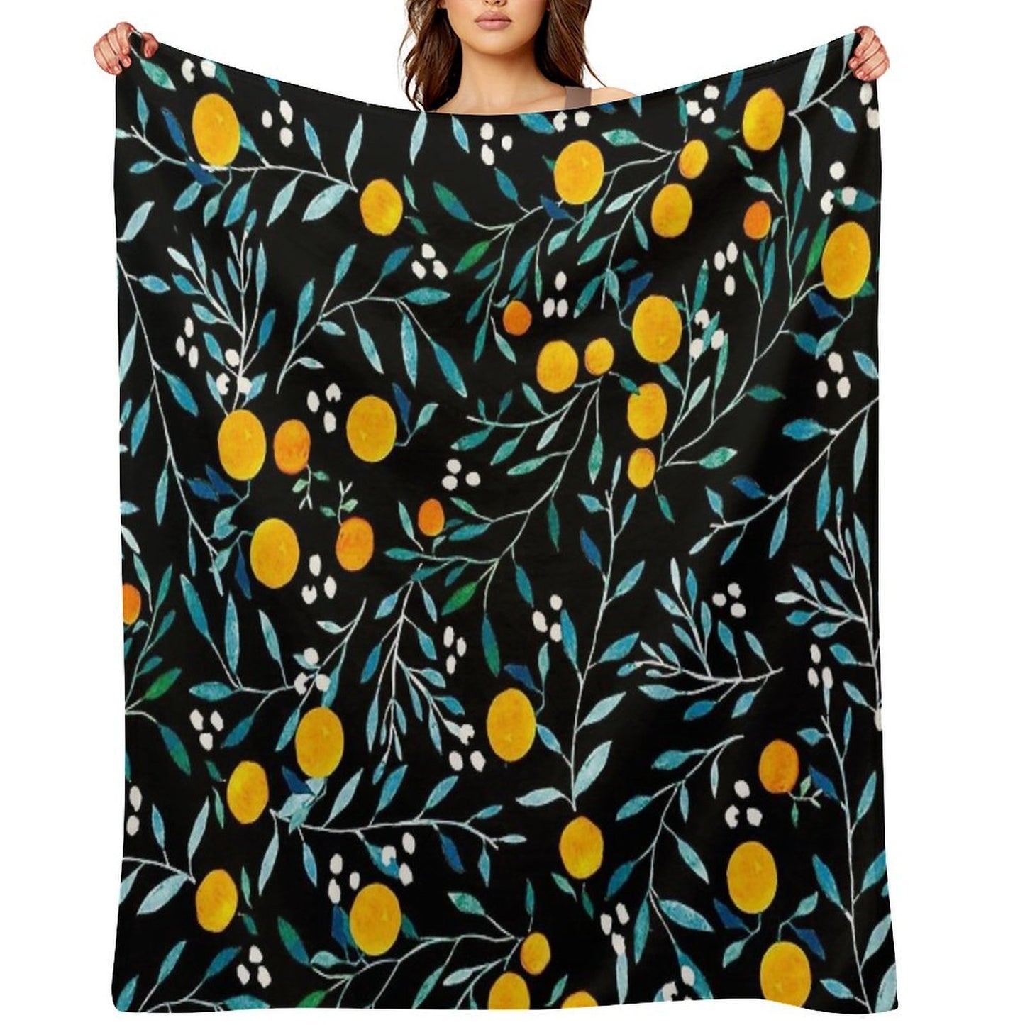 Oranges on Black Multi-functional Throw Blanket