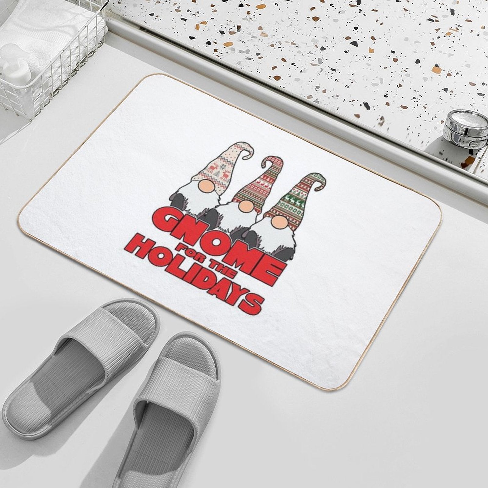 3 Nordic Gnomes Gnome for The Holidays Christmas  Repositionable Bath Mat