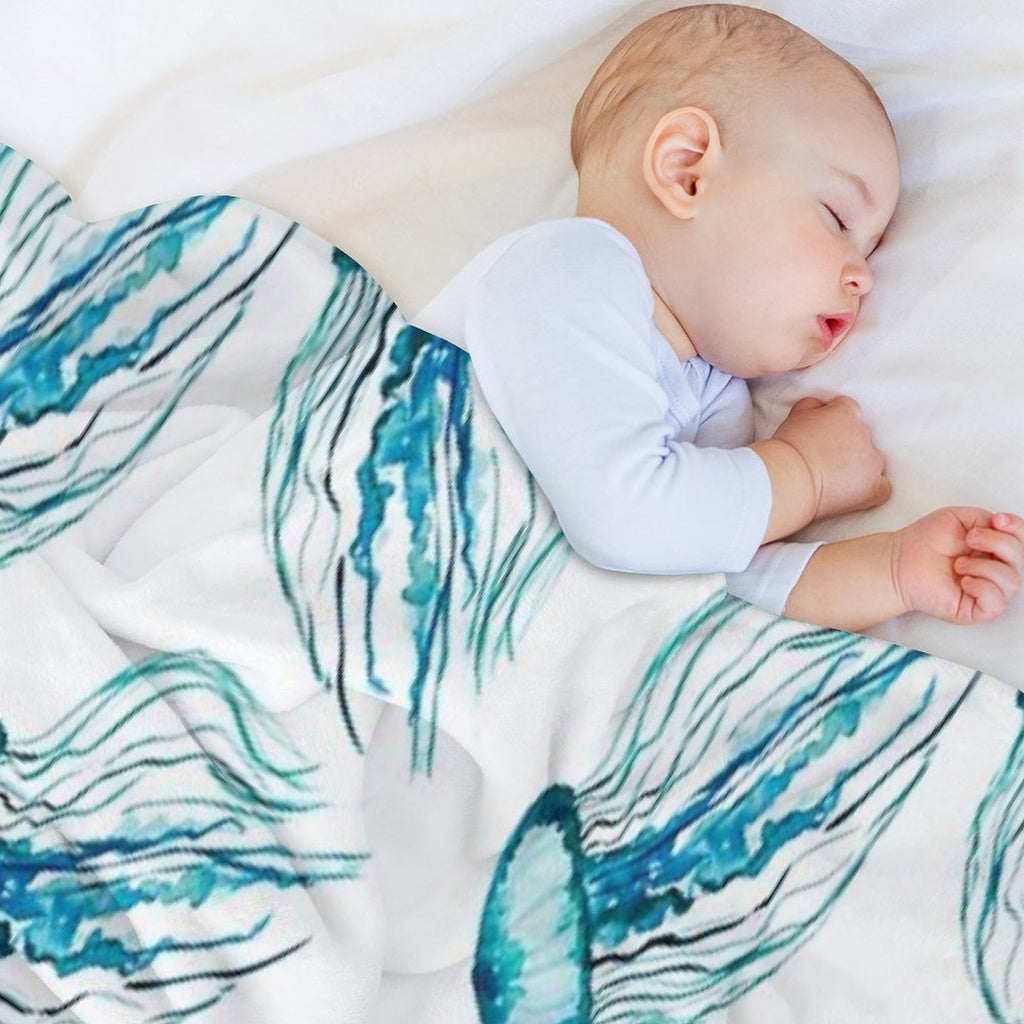 Watercolor Jellyfish Sustainable Throw Blanket