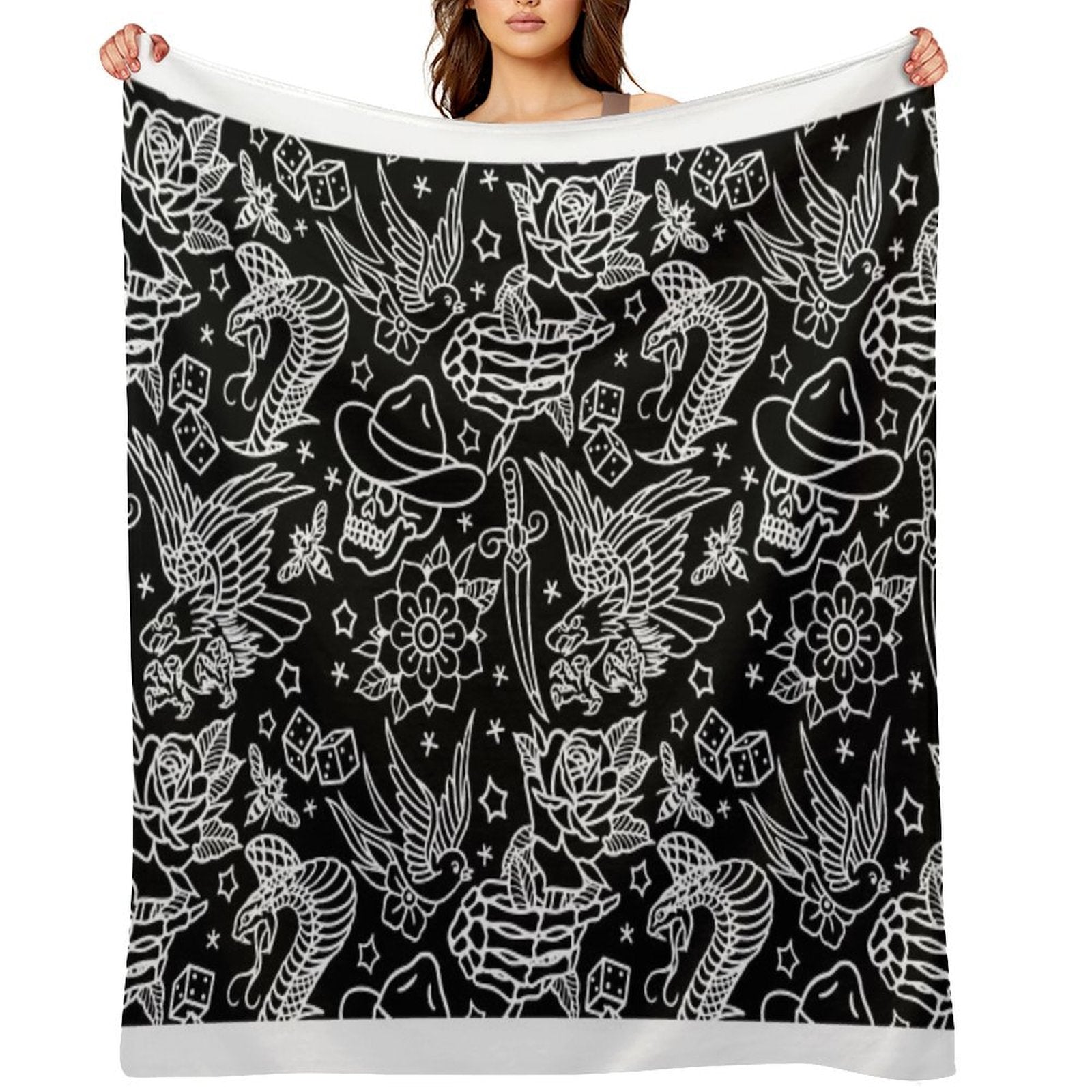 American Traditional Tattoo Flash Print Easy Care Throw Blanket