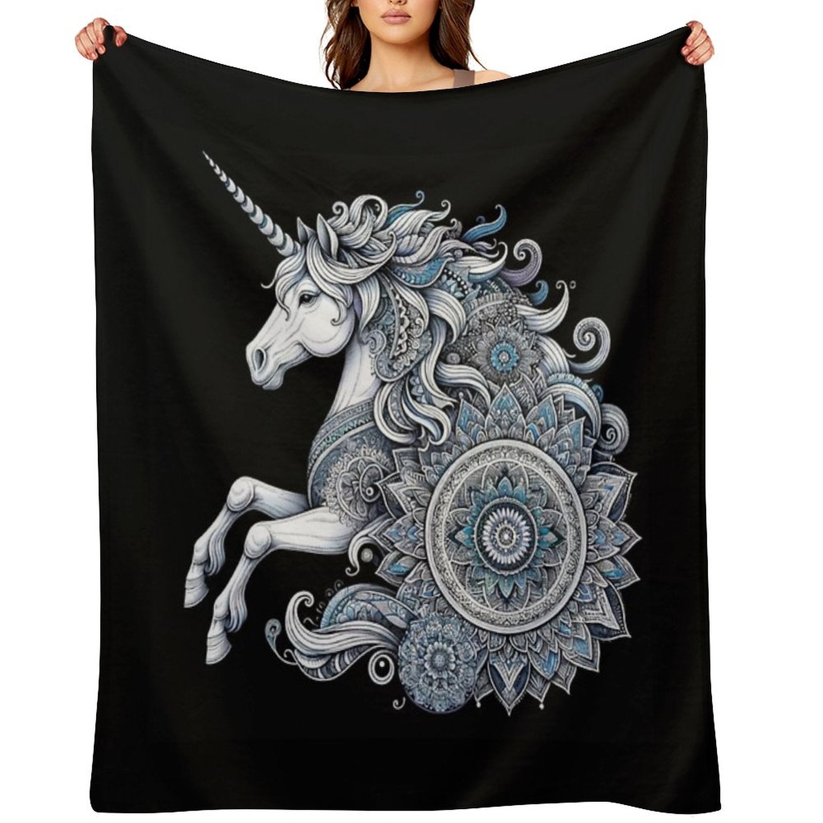Unicorn Mandala Enchanted Purity Eco-conscious Throw Blanket