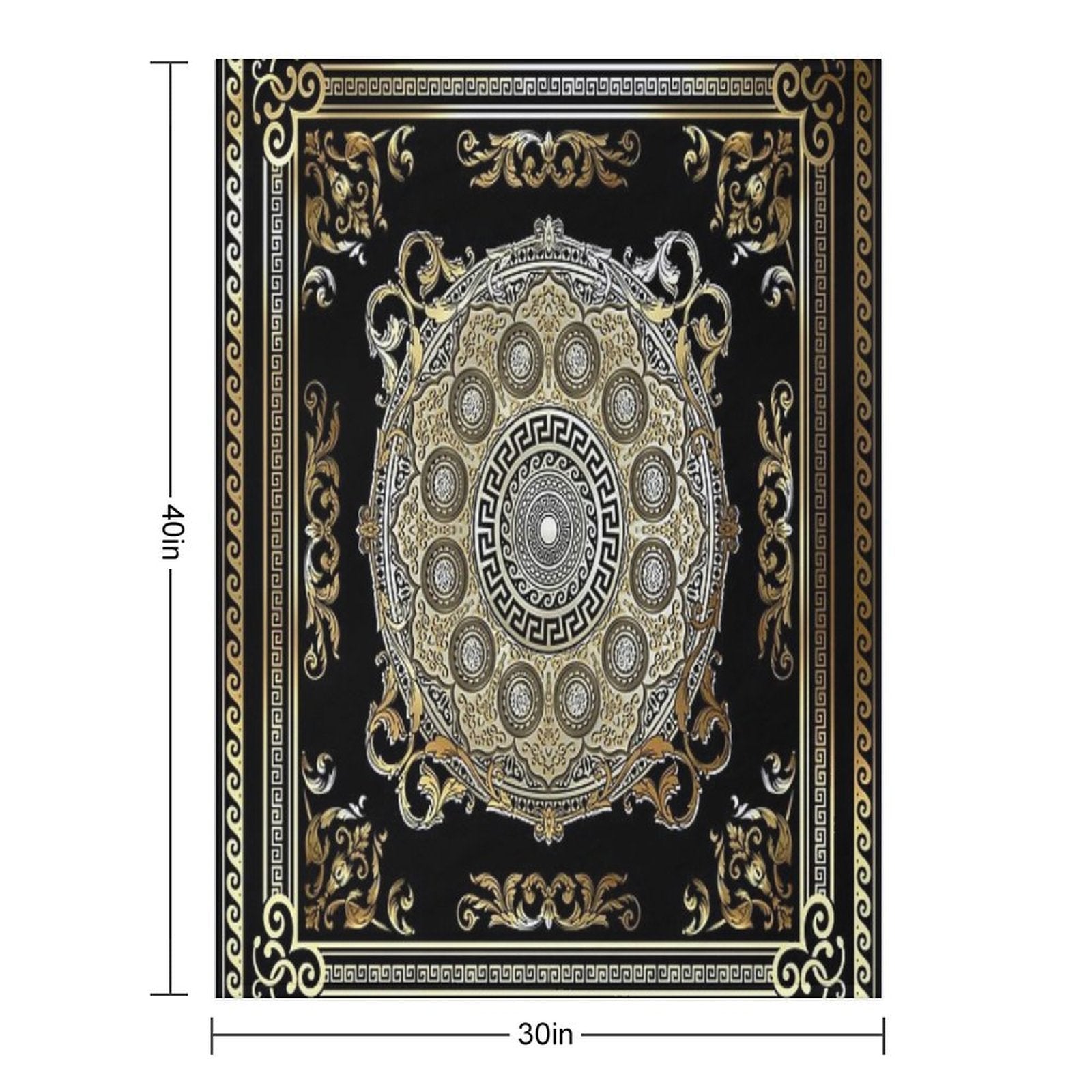 Ornate Baroque Gold Pearl Black Waves Greek Meander Easy Care Throw Blanket