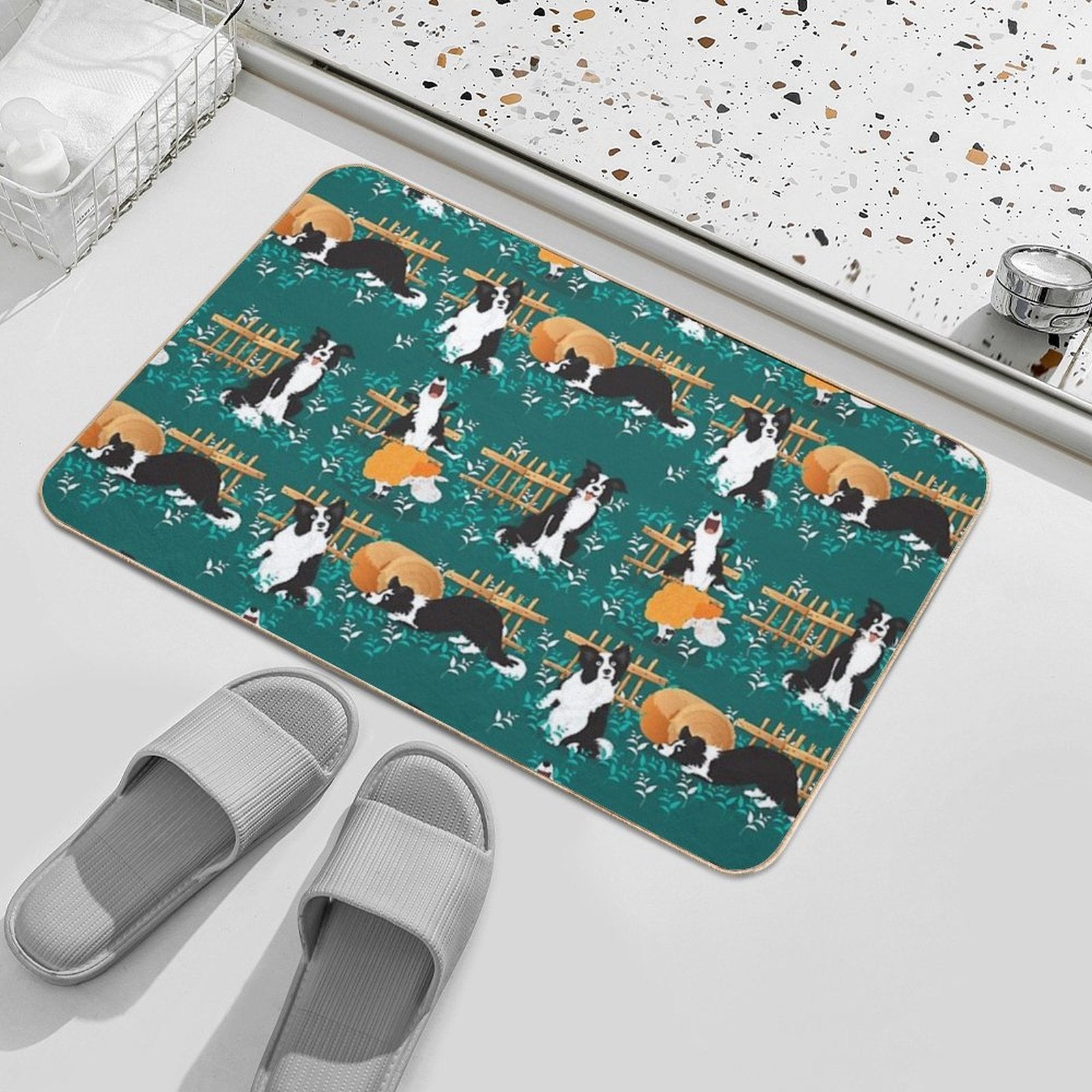 Border Collie Playing with Sheep  Non-Slip Bath Mat