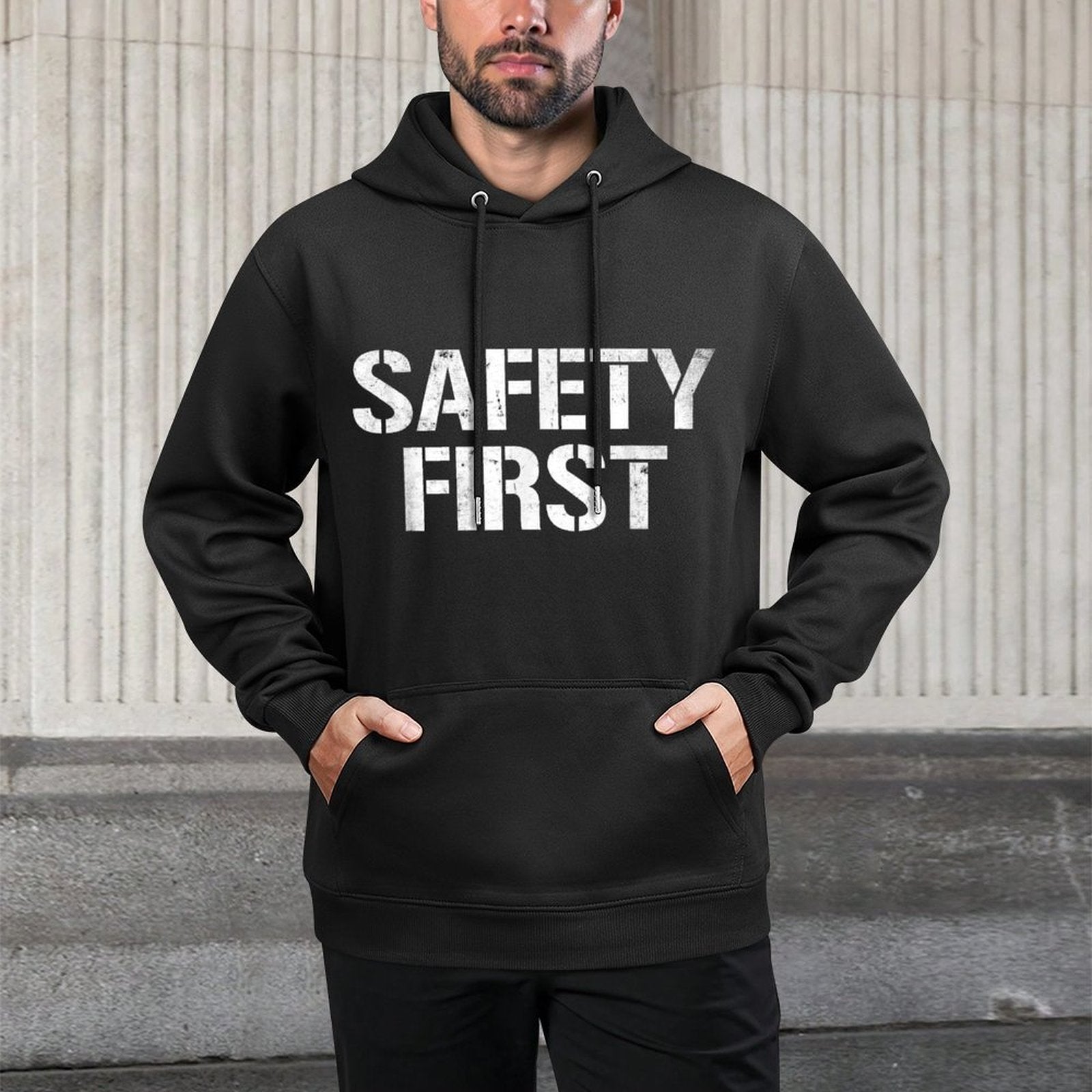 Safety First Black Funny Humour Idea Perfect for Office, Work, School And University Shape Retention Hoodie