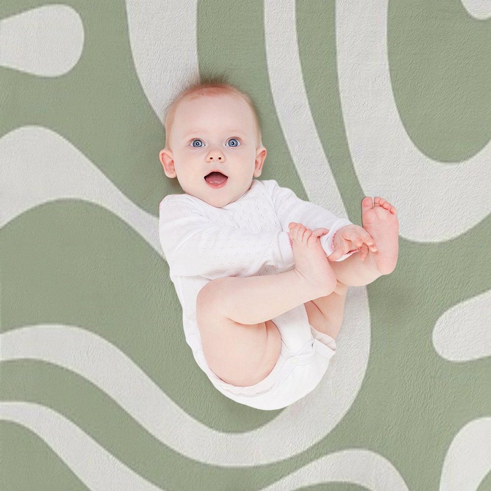 Liquid Swirl Abstract Pattern in Sage Green And Nearly White Plush Throw Blanket