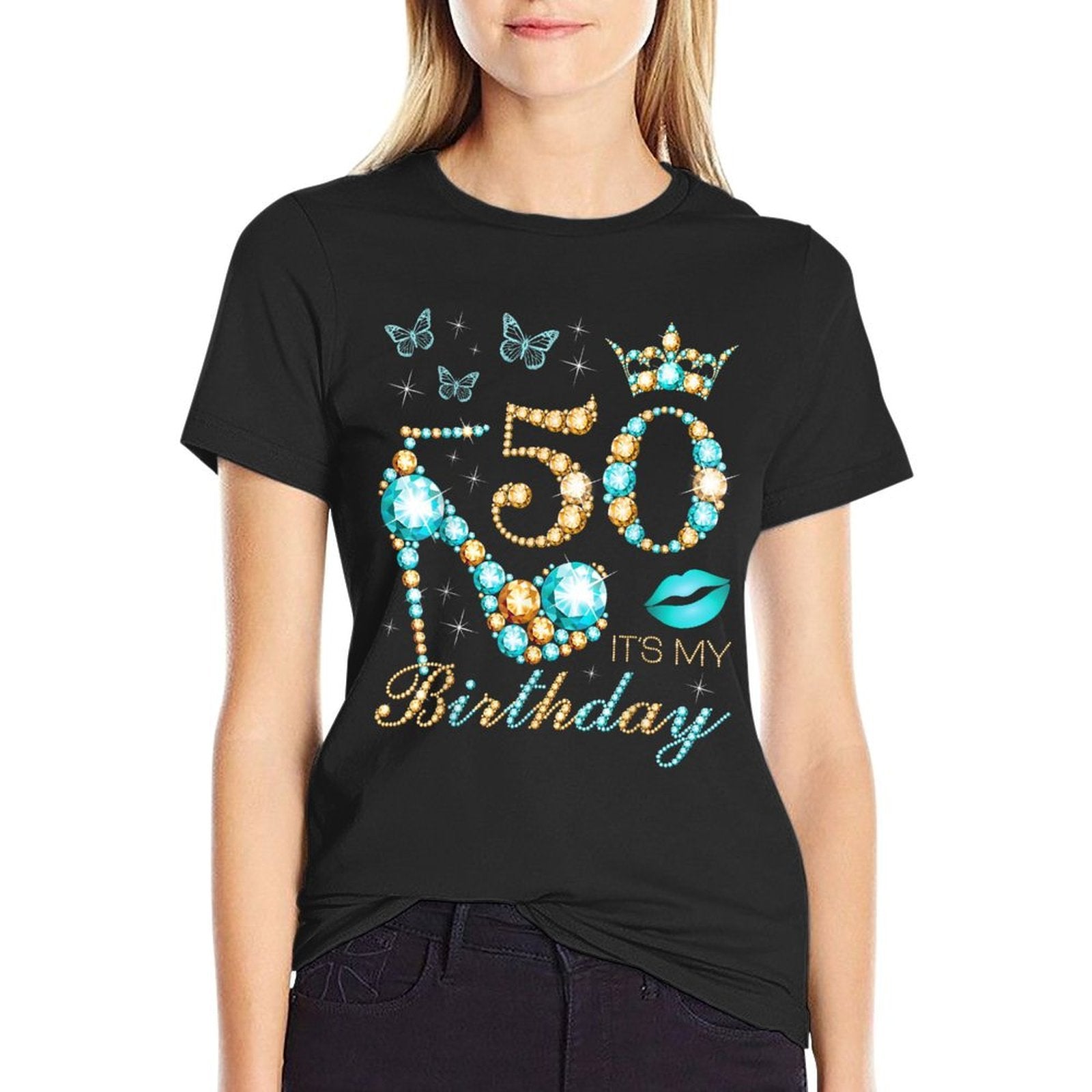 50th It's My Birthday, 50 Years Old, 50th Birthday Queen  Trendy Pattern T-Shirt