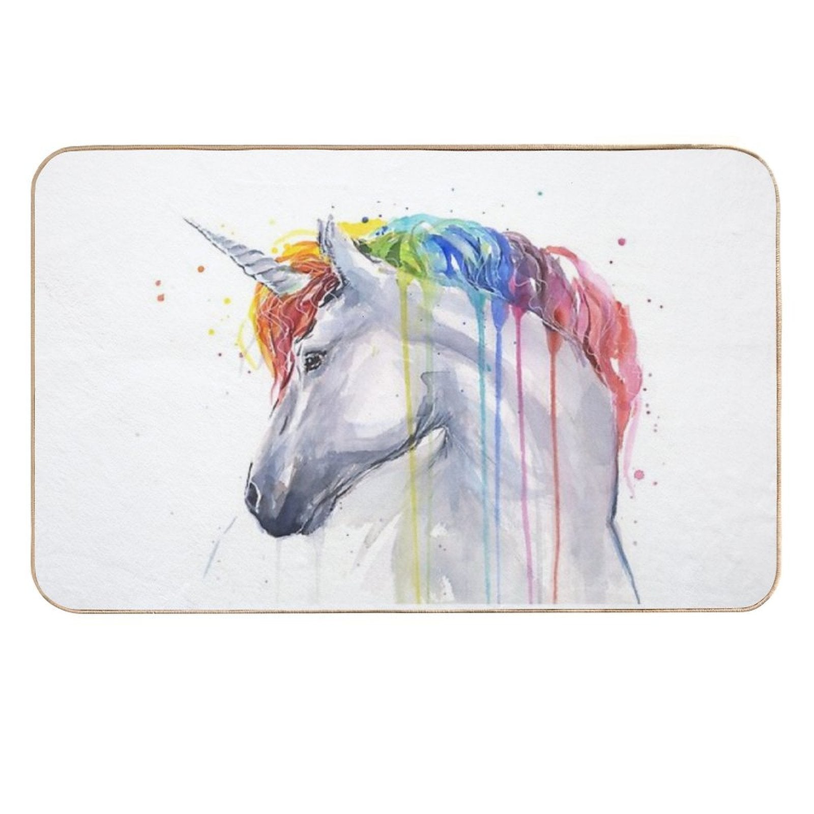Rainbow Unicorn Watercolor  Easy To Clean Bath Mat