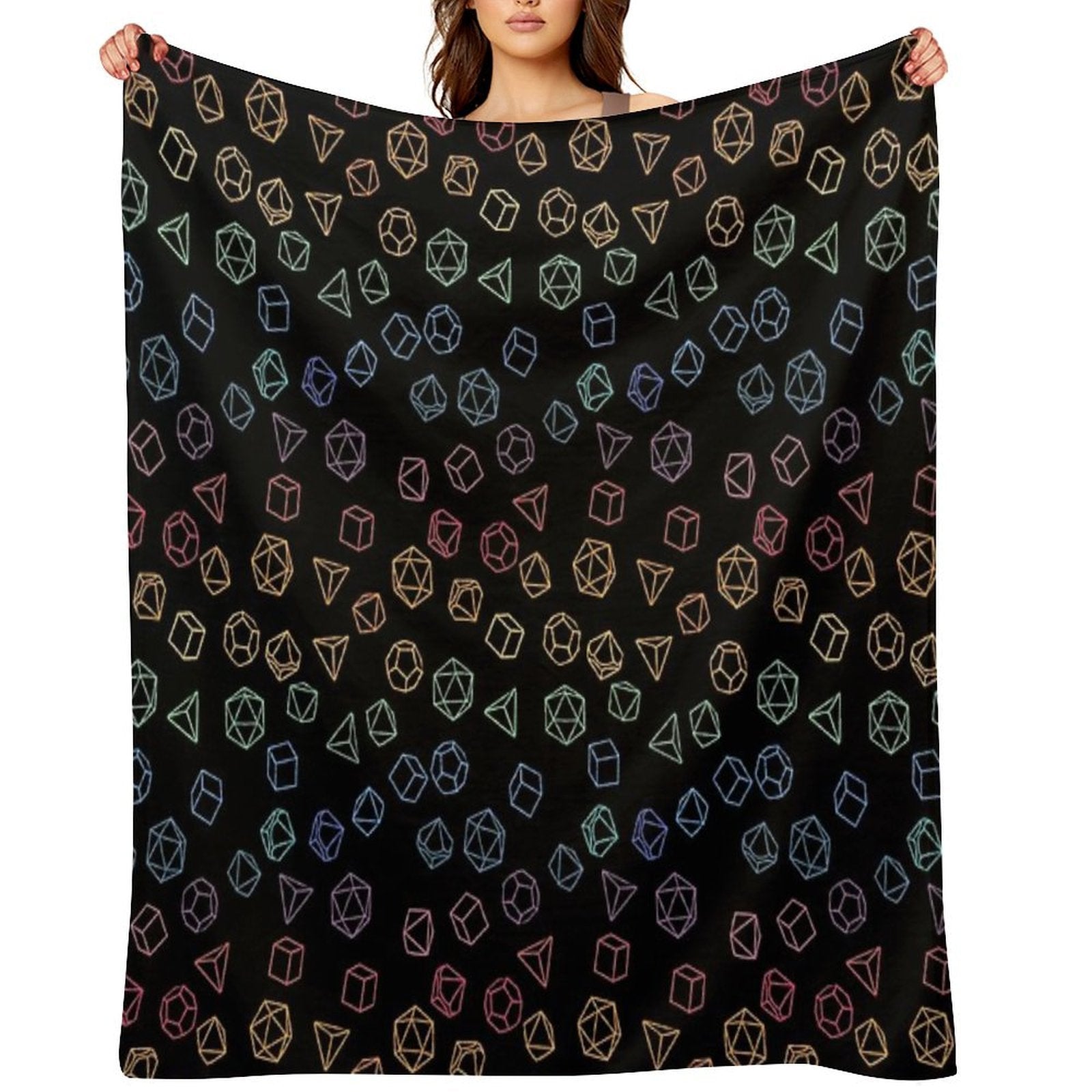 DnD Dice Rainbow on Black Pattern Durable Throw Blanket