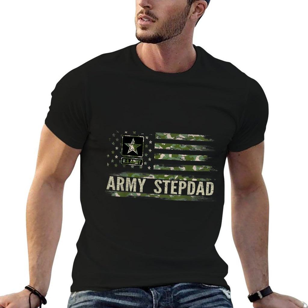 Vintage Army Stepdad With Camo American Veteran Gift  Summer-ready Fabric T-Shirt