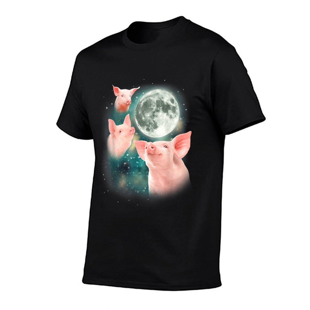 Three Pig Moon  3 Miniature Pigs Howling Swine Weird Piggy  Graphic-printed T-Shirt