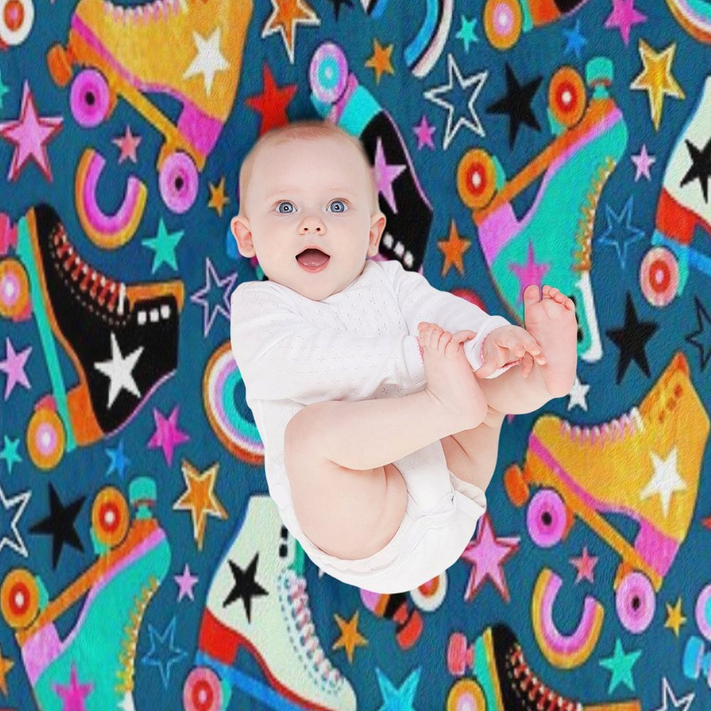 Retro Rainbow Roller Skates And Stars Durable Throw Blanket