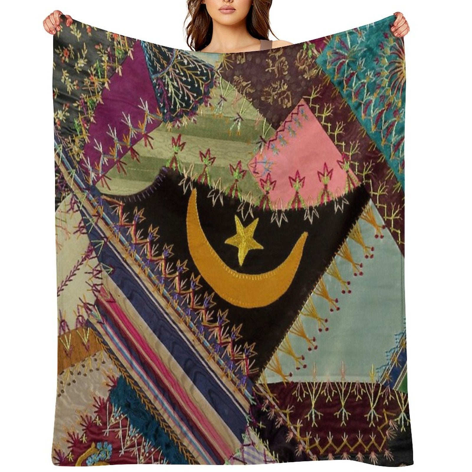 Antique Multicolor Crazy Quilt Premium Throw Blanket