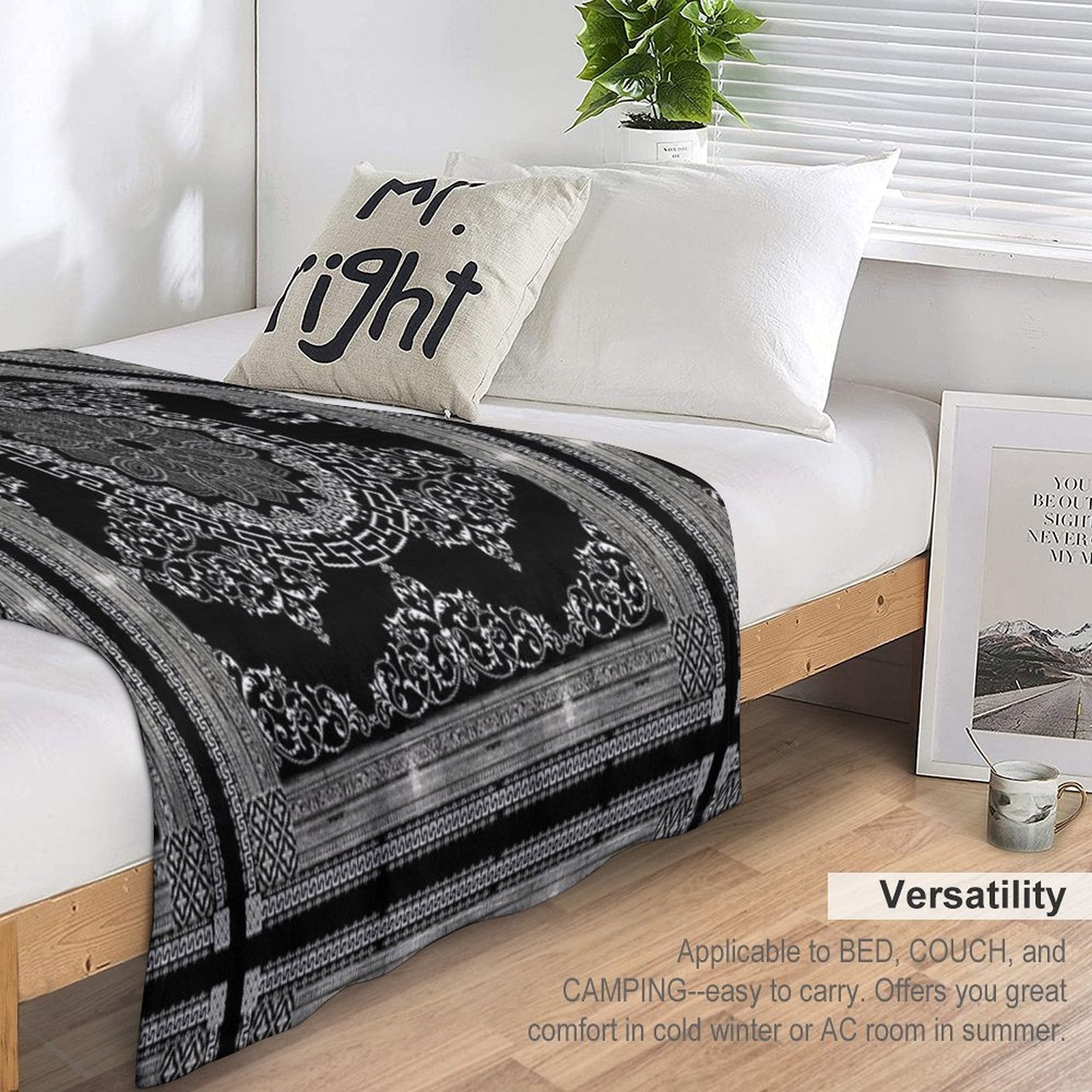 Ornate Baroque White Black Intricate Greek Key Border Versatility Throw Blanket