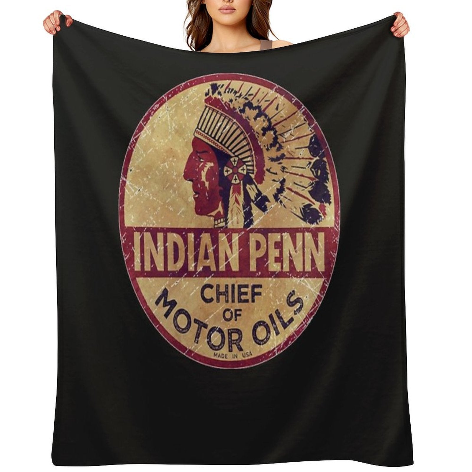 Indian Motor Oil Vintage Emblem Wrinkle-free Throw Blanket