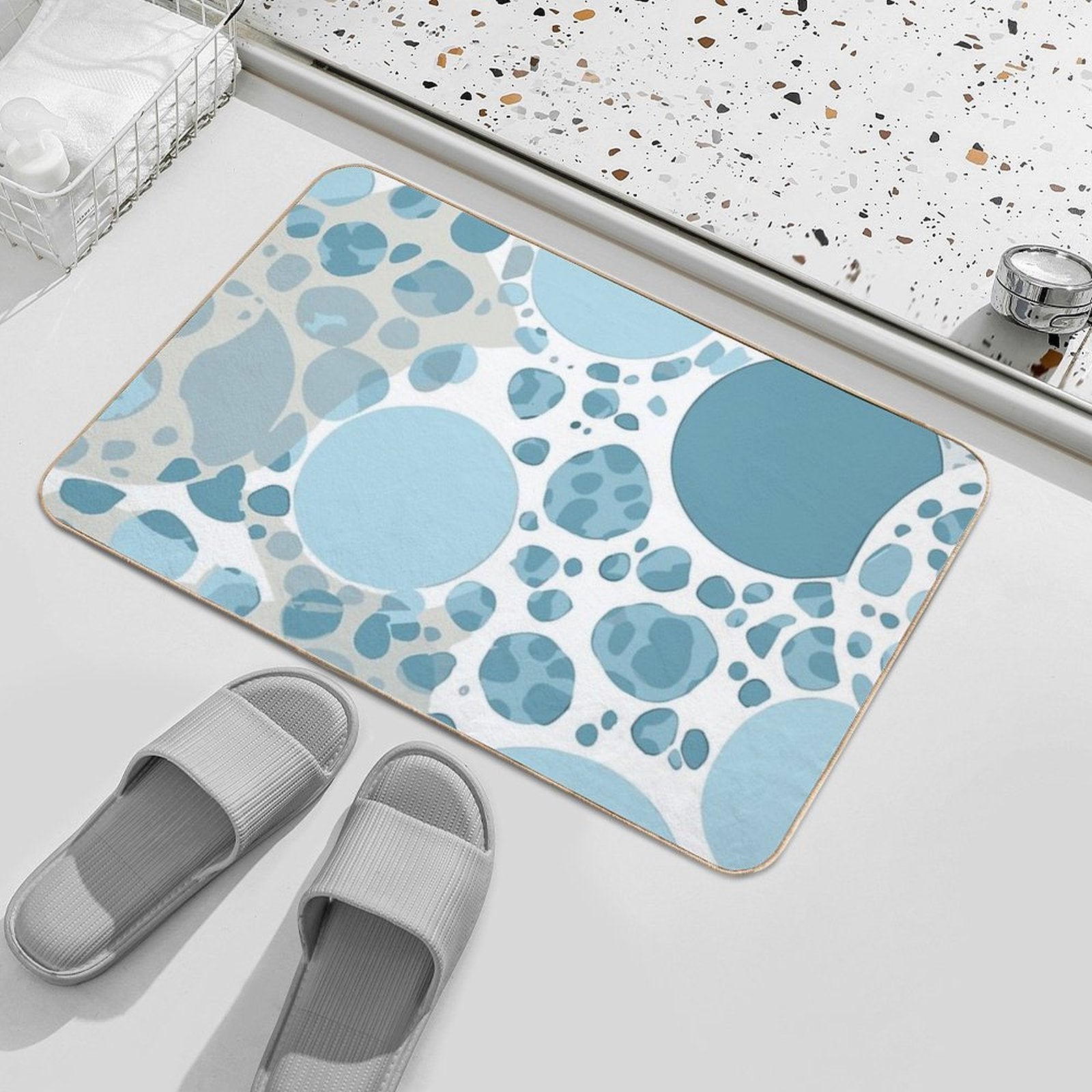 Blue And White Circular Spotted Illustration  Fade-Resistant Bath Mat